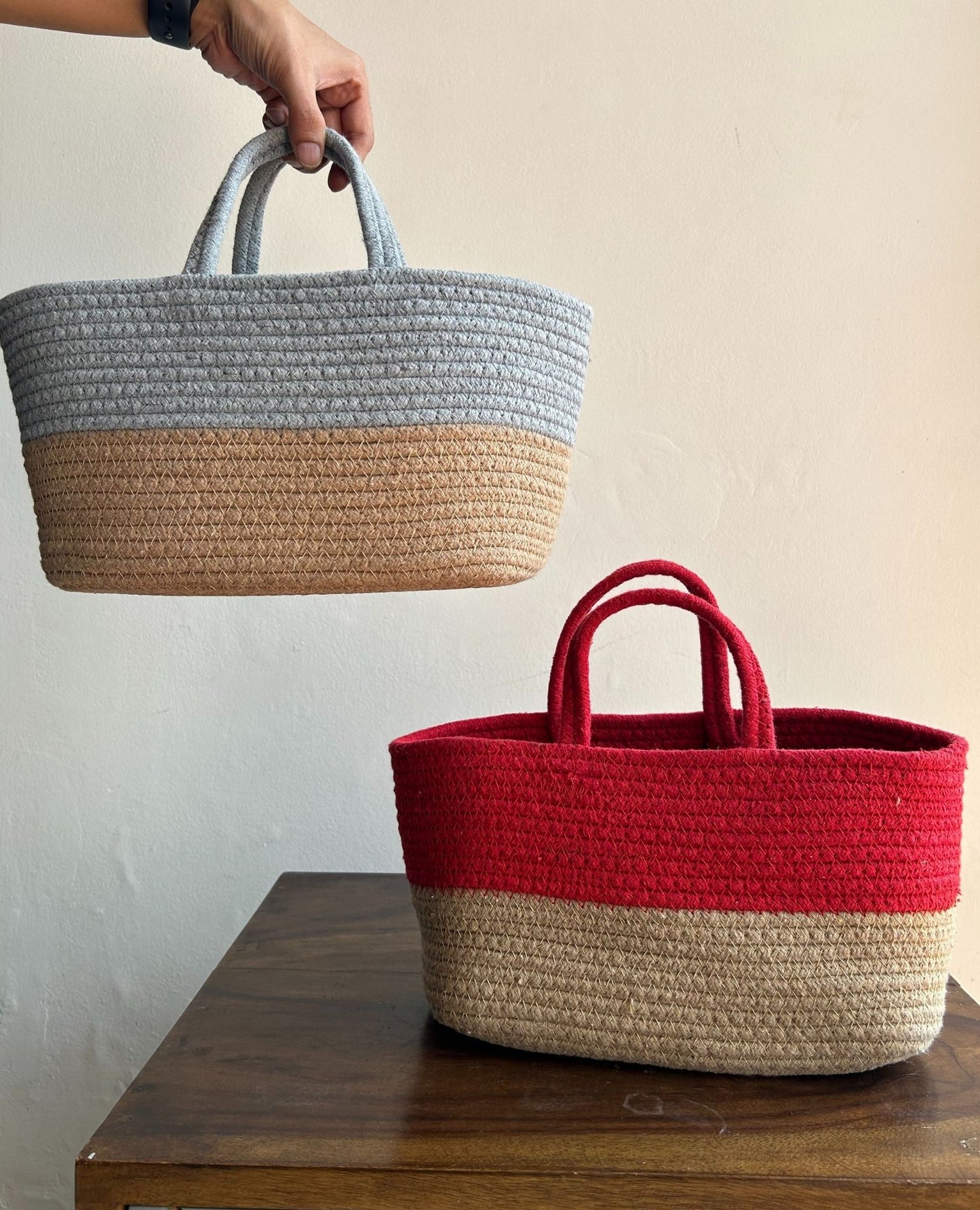 Set of 2 Duotone Baskets- Grey and Red - jasmeyhomes