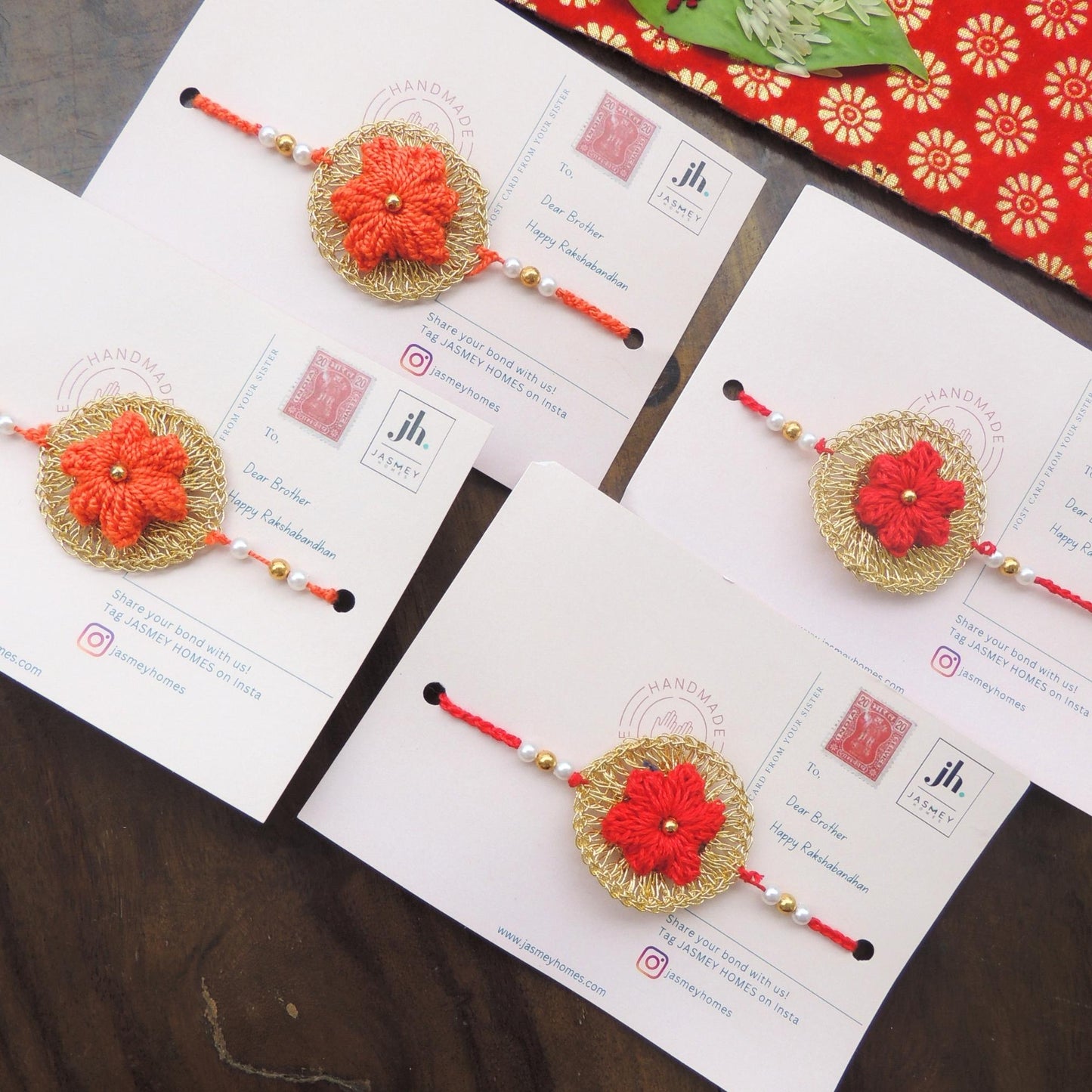 Set of 4 CHAKRA Rakhi for Brother with Post Card - jasmeyhomes
