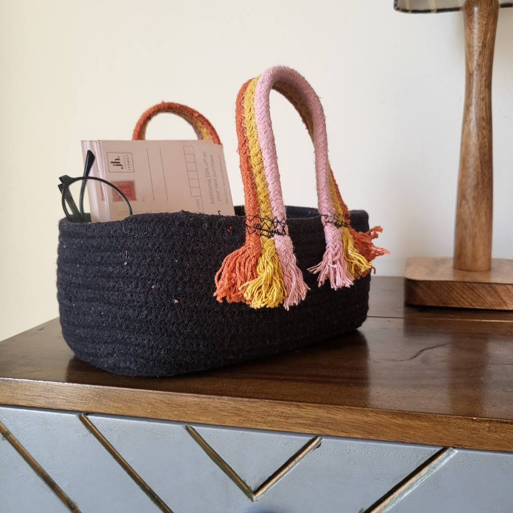 Boho Storage Basket - Black - jasmeyhomes