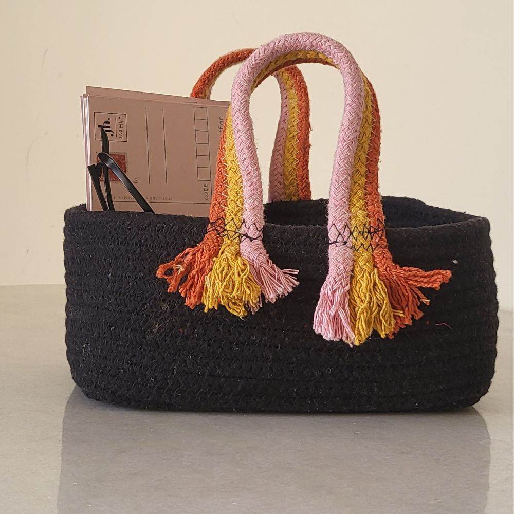 Boho Storage Basket - Black - jasmeyhomes