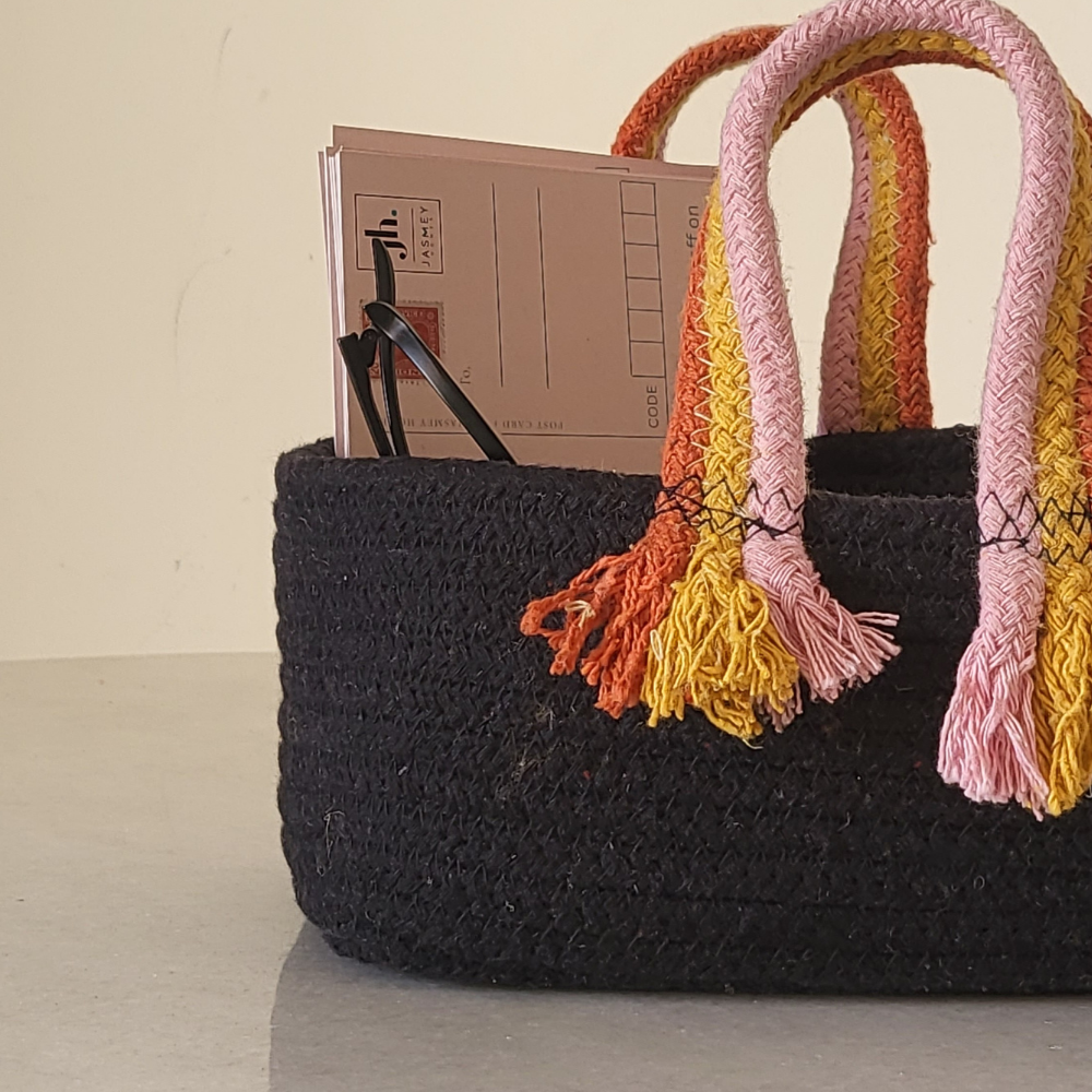 Boho Storage Basket - Black - jasmeyhomes