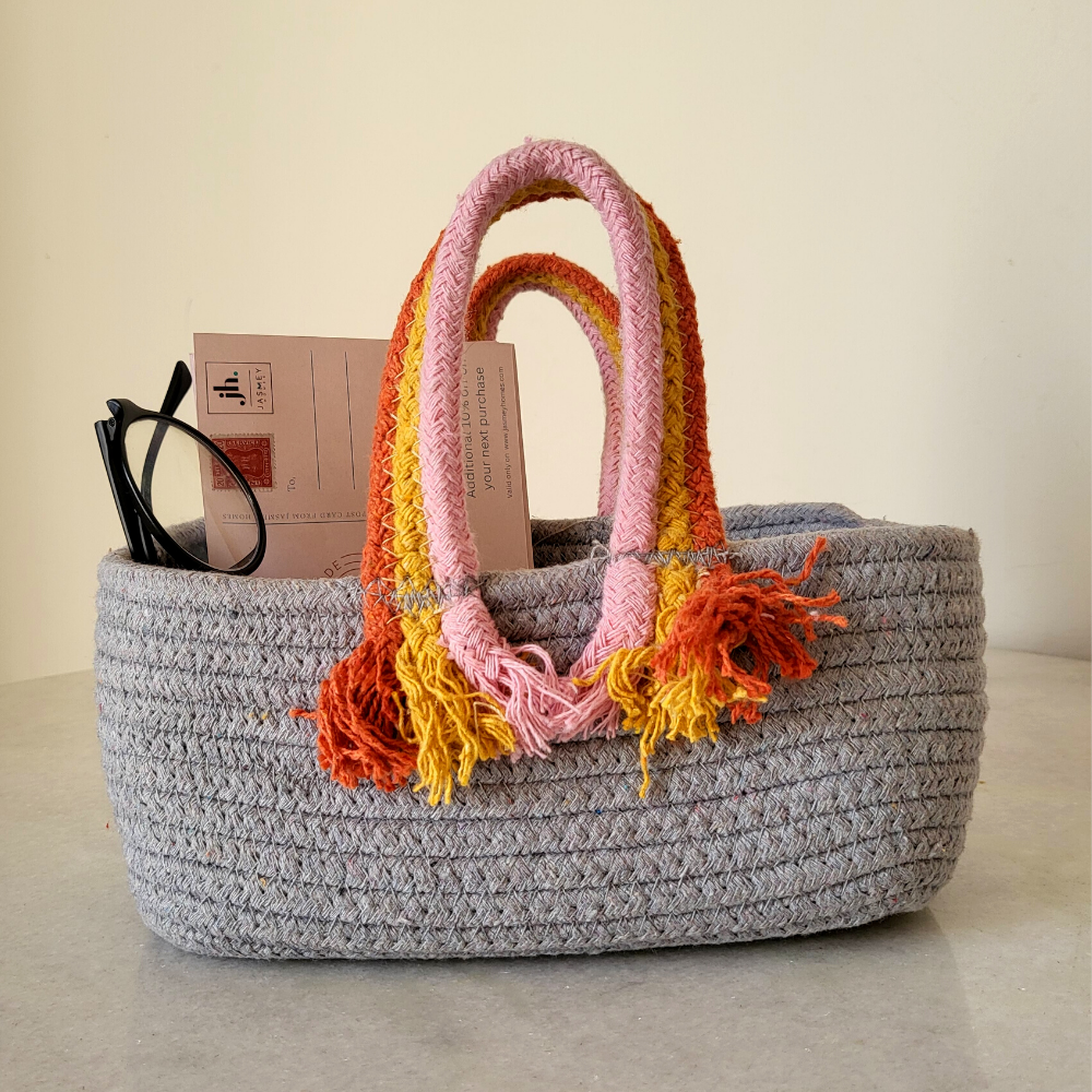 Boho Storage Basket - Grey - jasmeyhomes