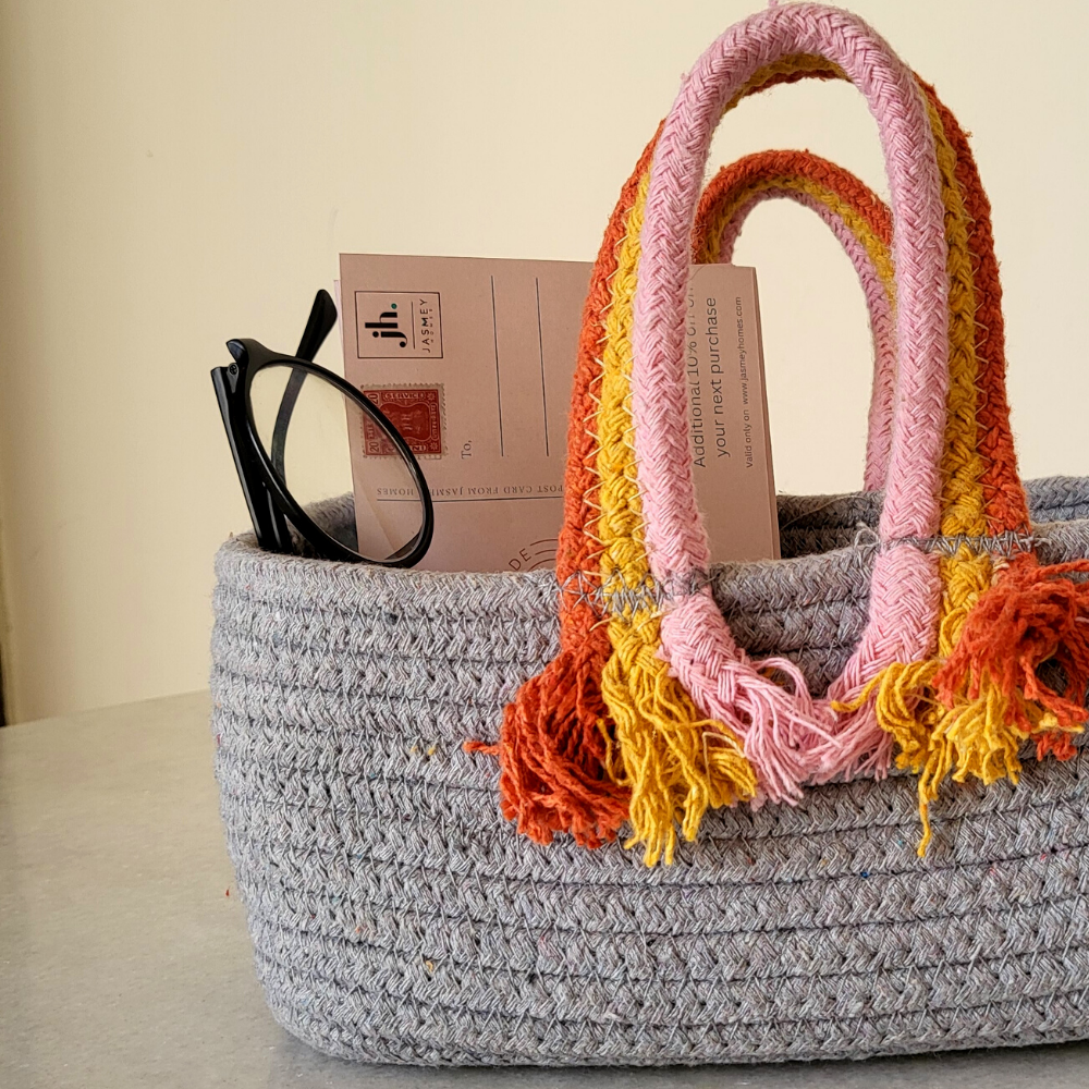 Boho Storage Basket - Grey - jasmeyhomes