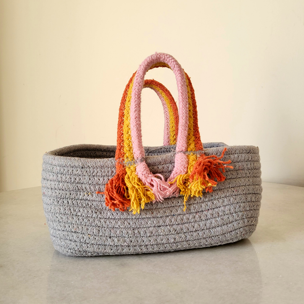 Boho Storage Basket - Grey - jasmeyhomes