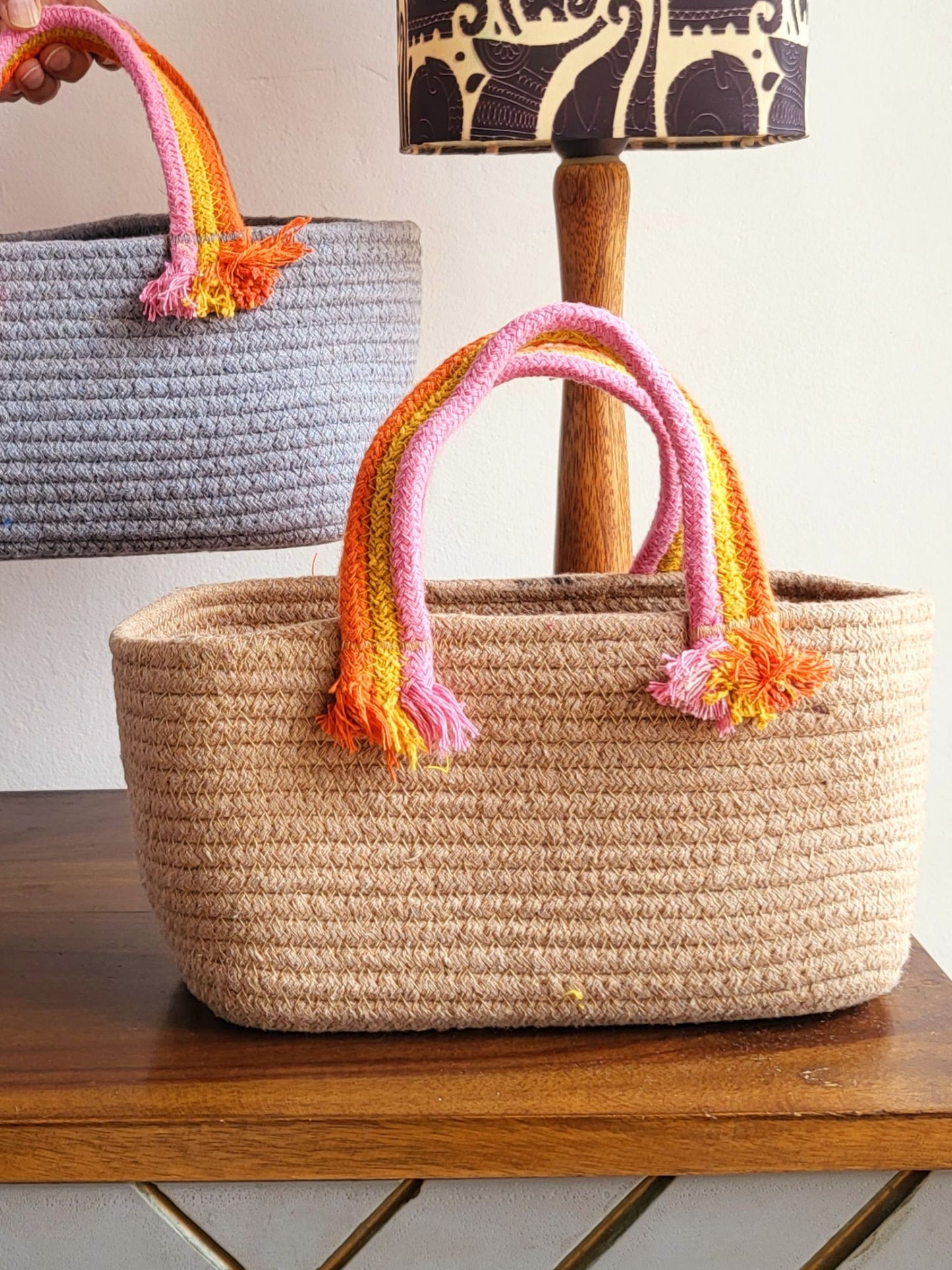 Boho Storage Basket - Beige - jasmeyhomes