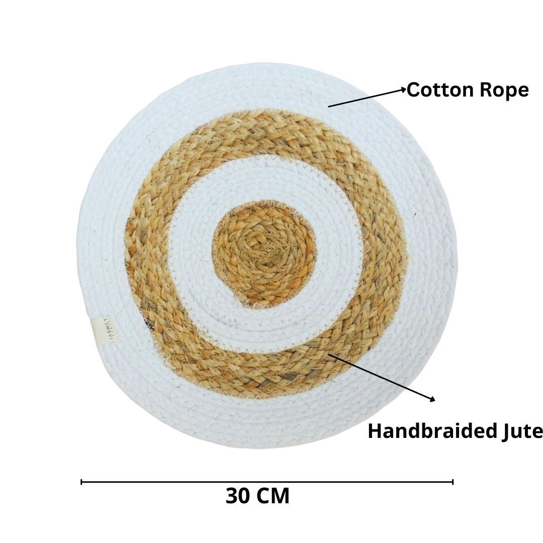 Double Ring Jute Placemat - White - jasmeyhomes