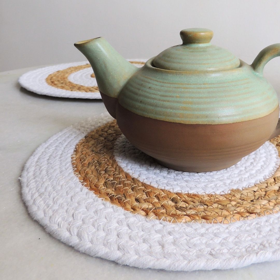 Double Ring Jute Placemat - White - jasmeyhomes