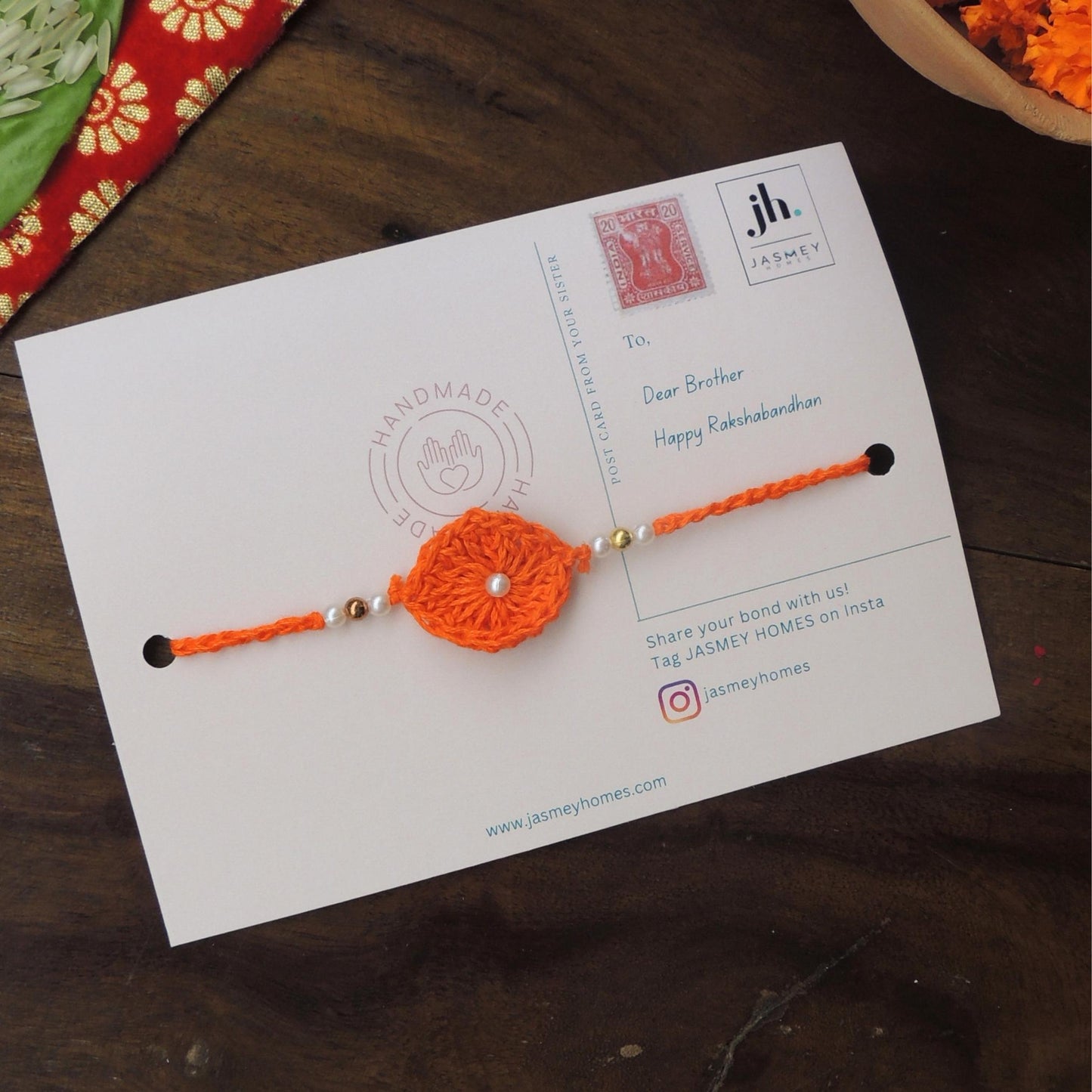 Set of 4 ASHOKA Rakhi for Brother with Postcard - jasmeyhomes