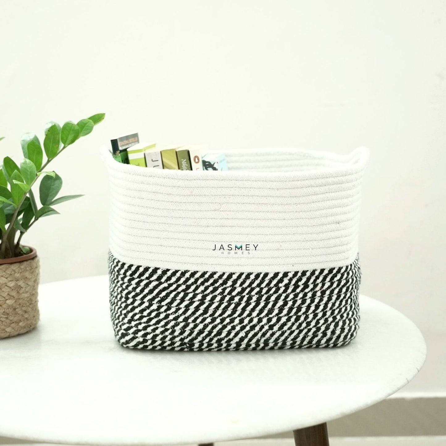 Rectangular White & Black Storage Basket - jasmeyhomes