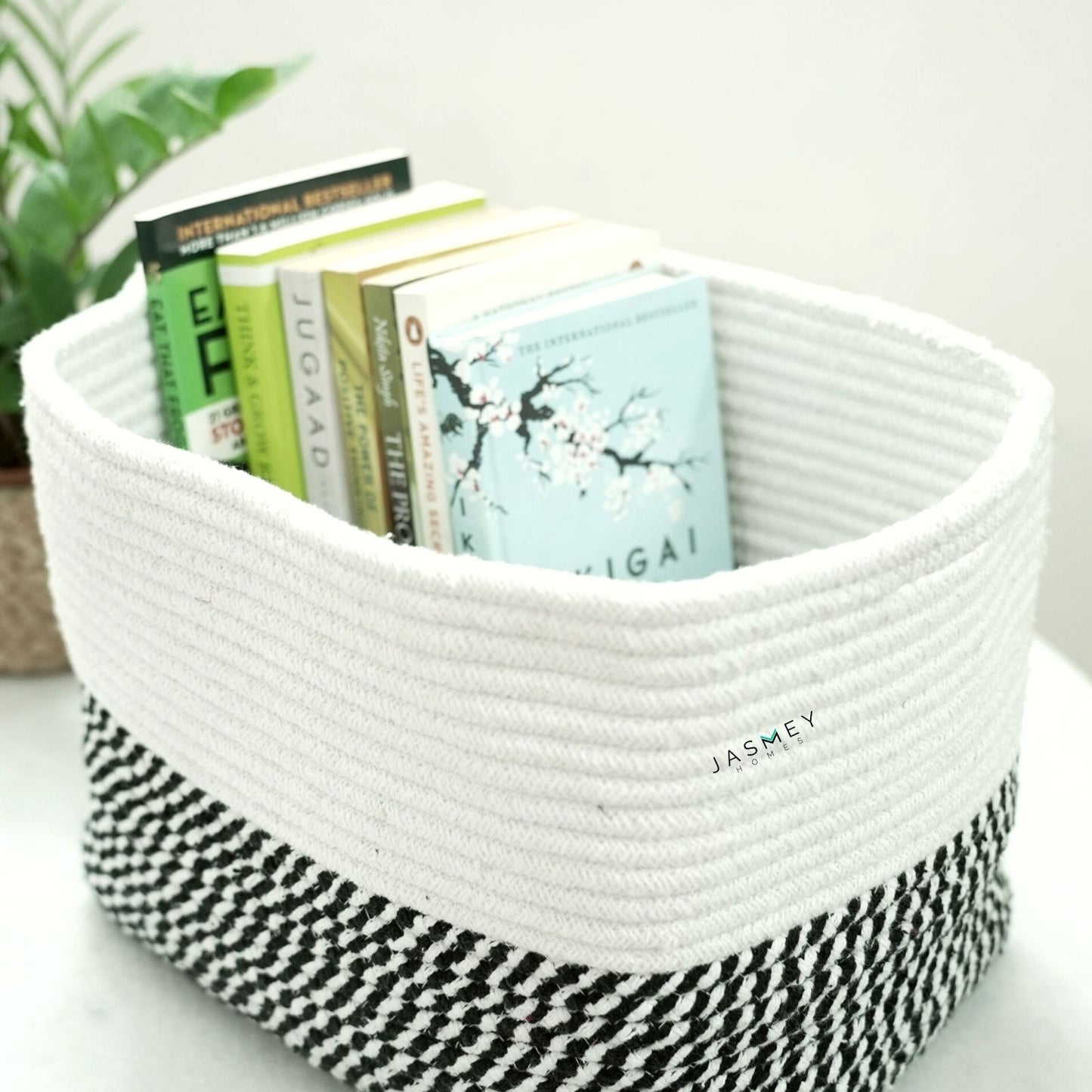 Rectangular White & Black Storage Basket - jasmeyhomes