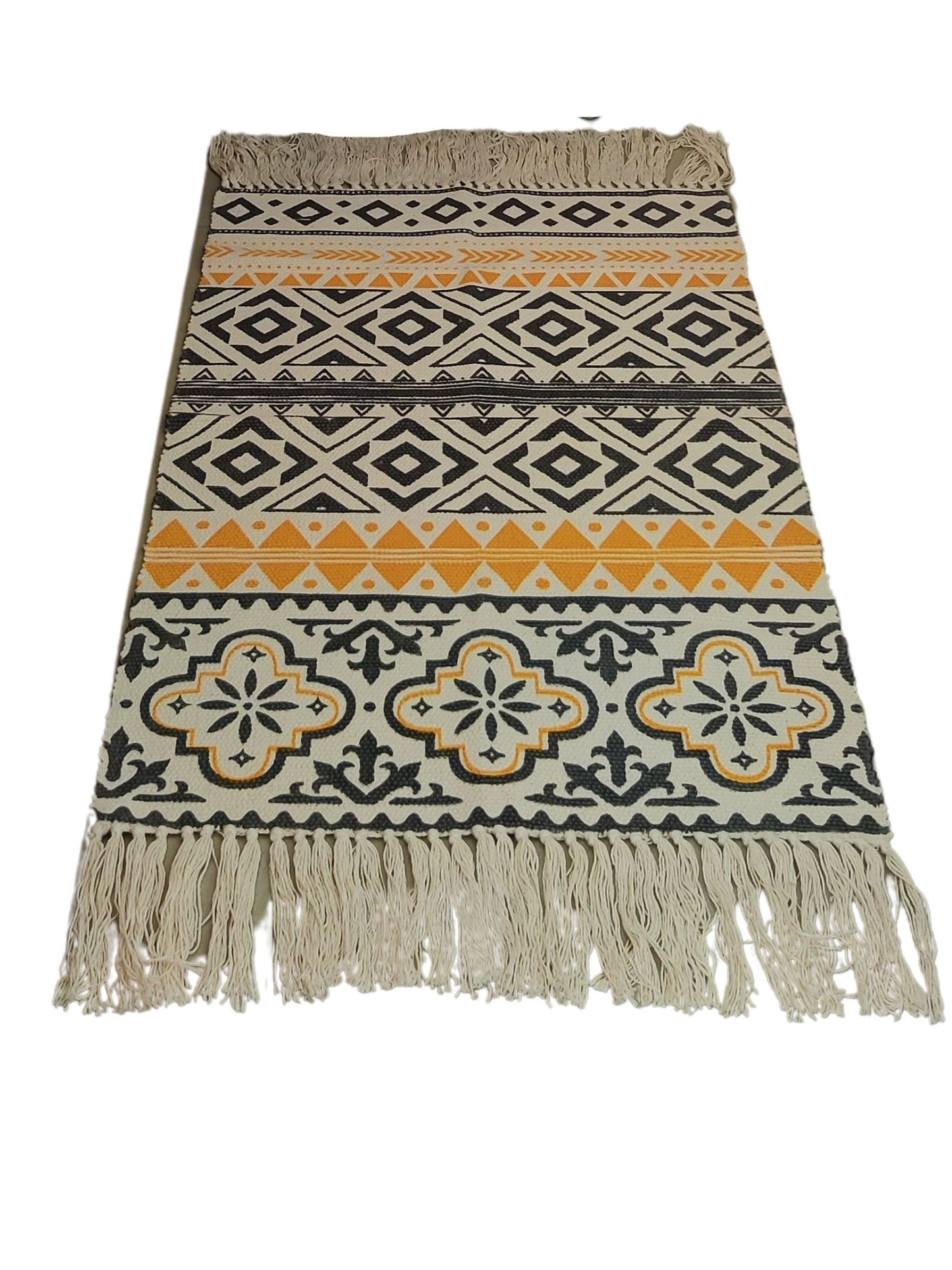 Bohemian Yellow & Black Hand Woven Tassels Rug - jasmeyhomes