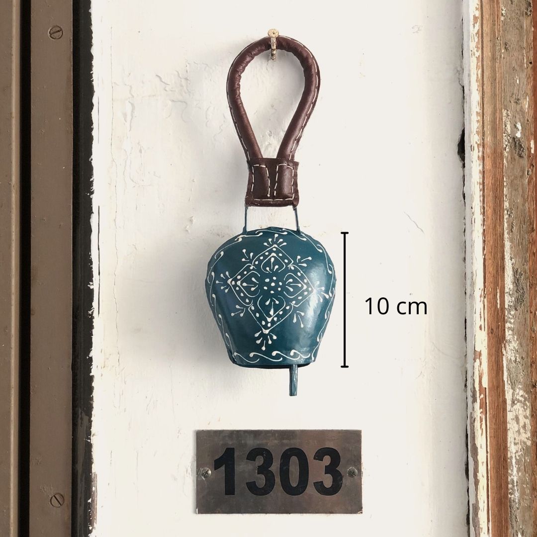 Wall Hanging Bell - Turtle Green with Leather Handle - jasmeyhomes