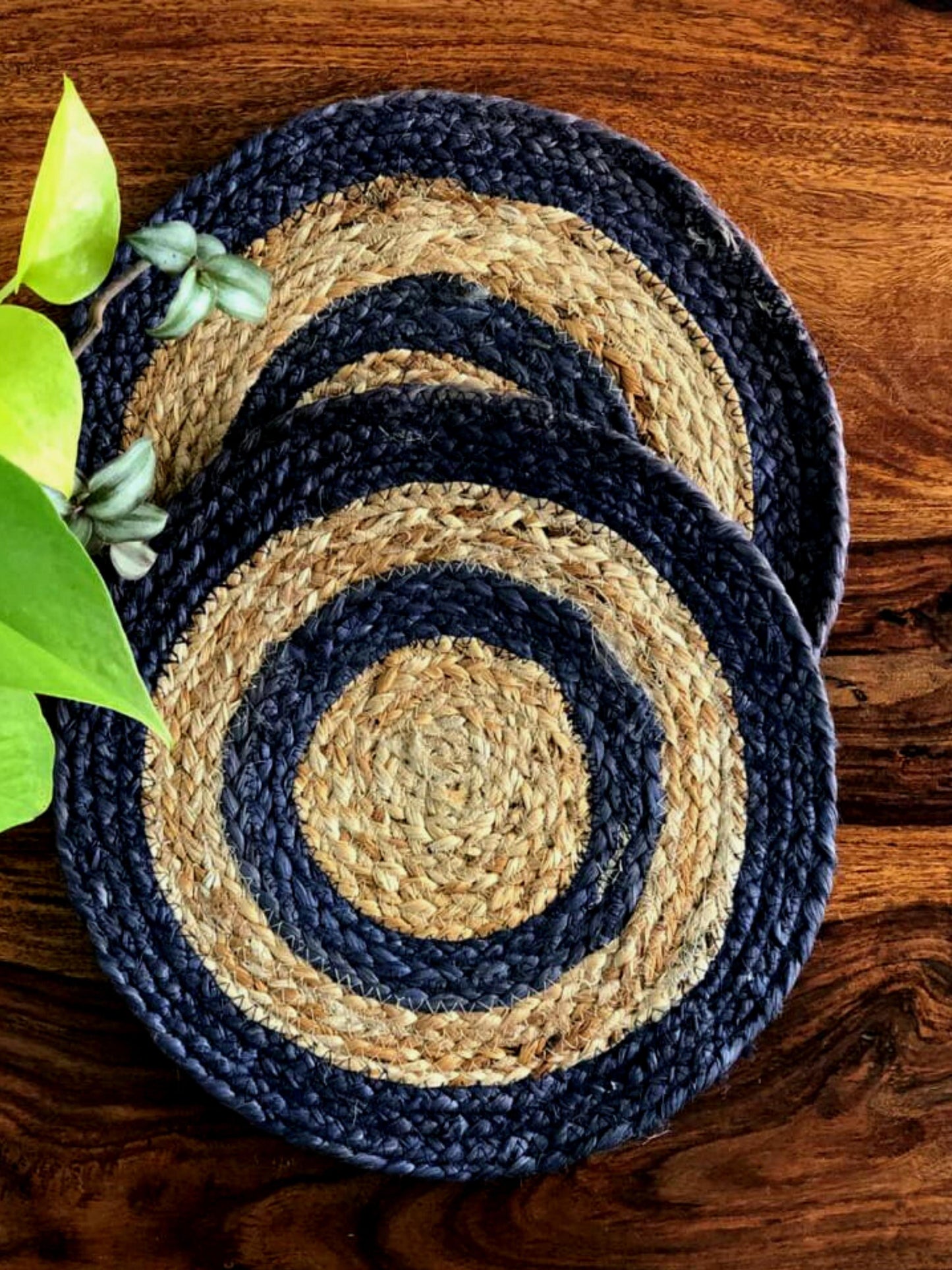 Double Ring Jute Placemat - Blue - jasmeyhomes