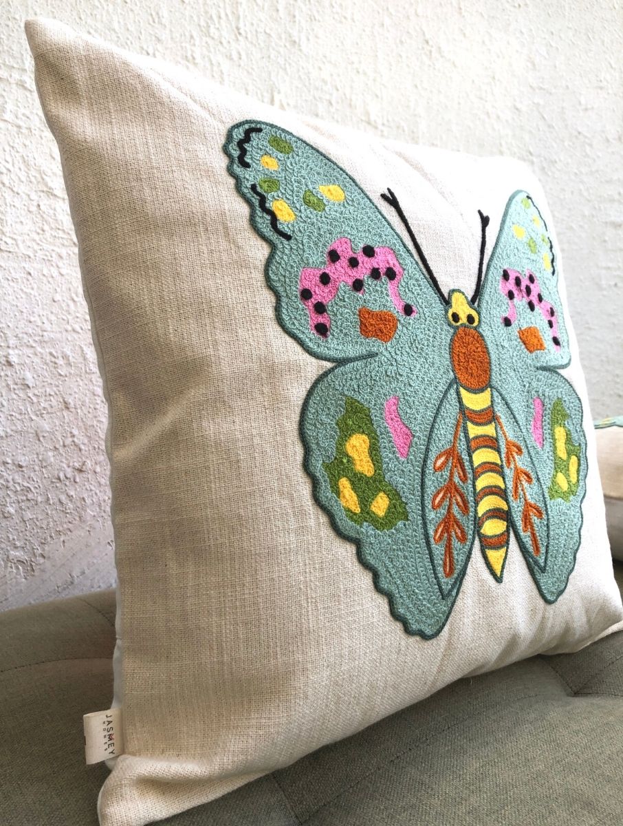 Embroidered Cushion Cover - Butterfly - jasmeyhomes