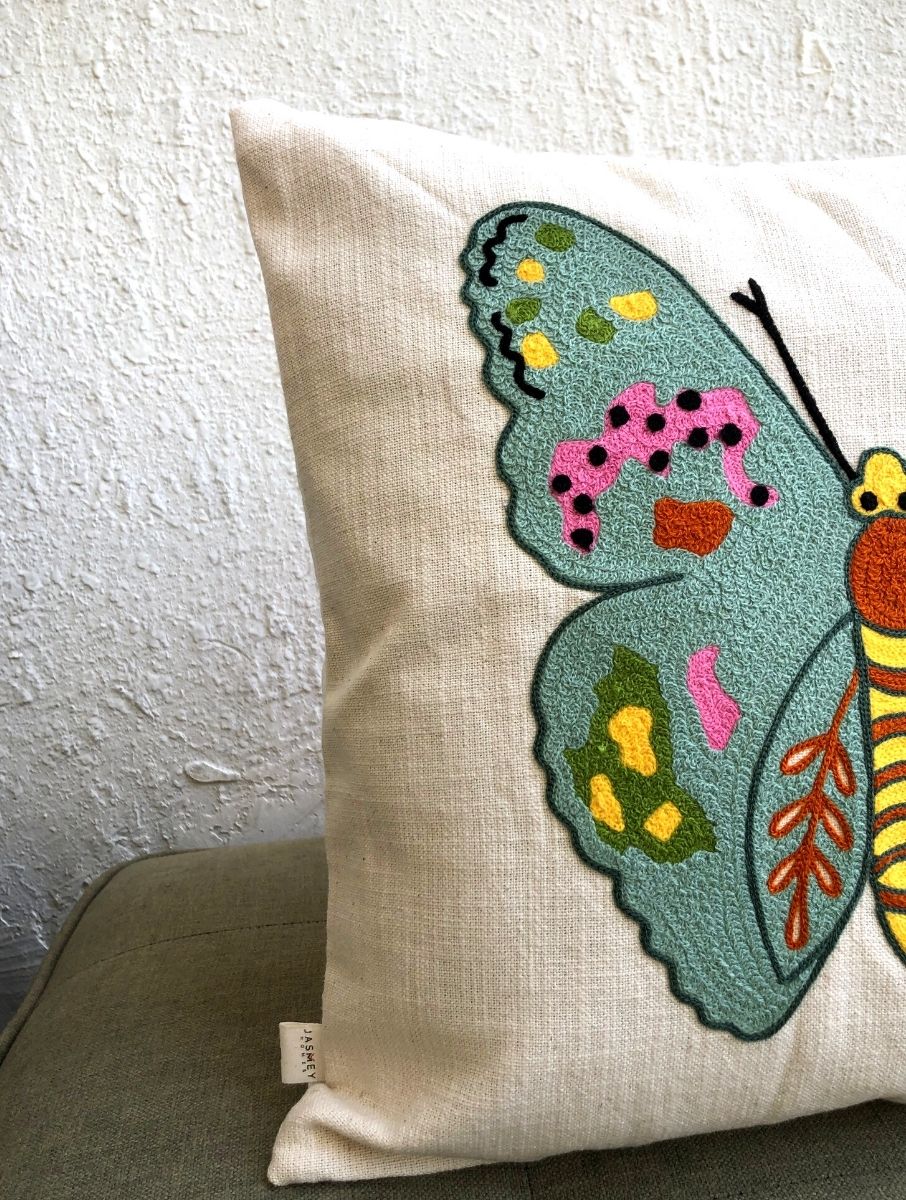 Embroidered Cushion Cover - Butterfly - jasmeyhomes