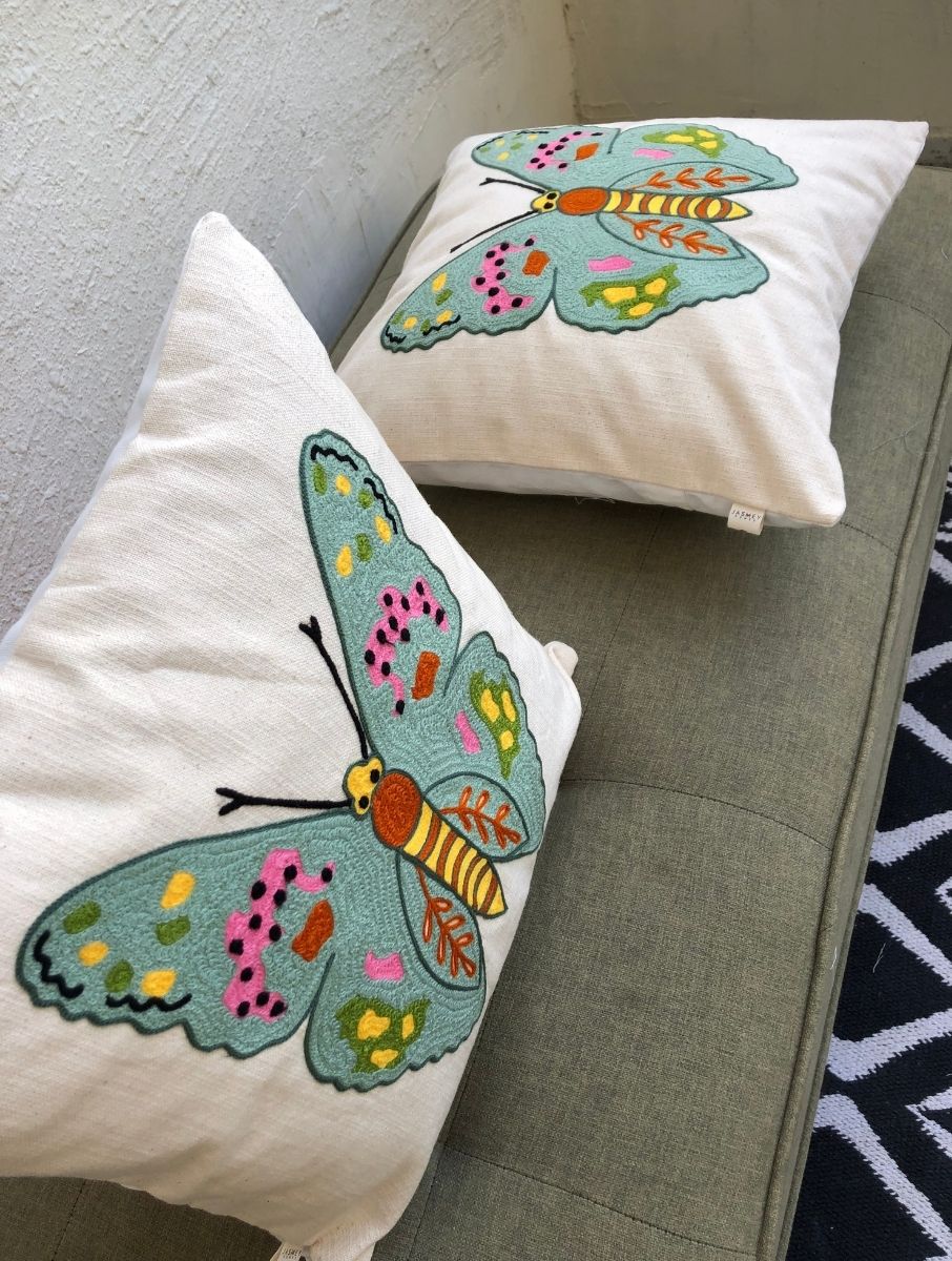 Embroidered Cushion Cover - Butterfly - jasmeyhomes