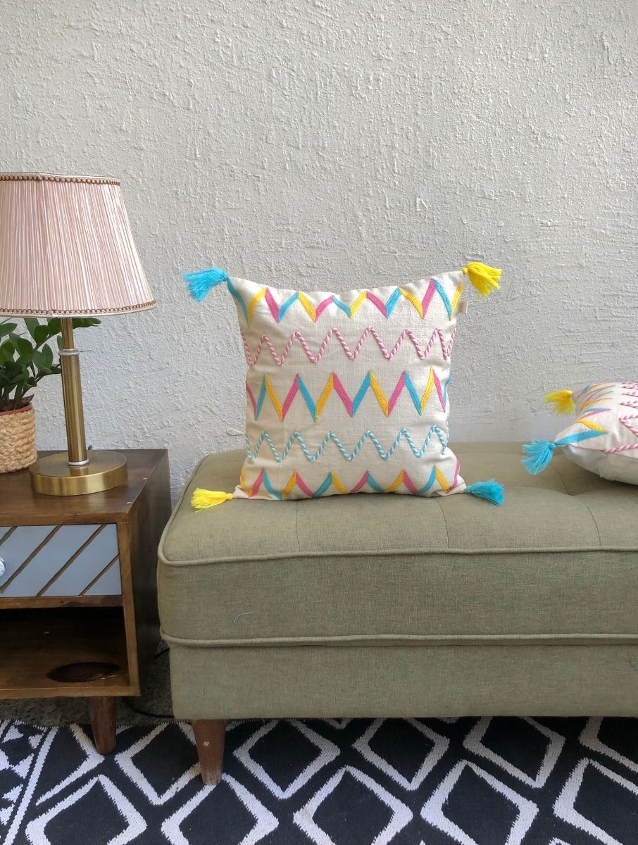 Embroidered Cushion Cover - Chevron - jasmeyhomes