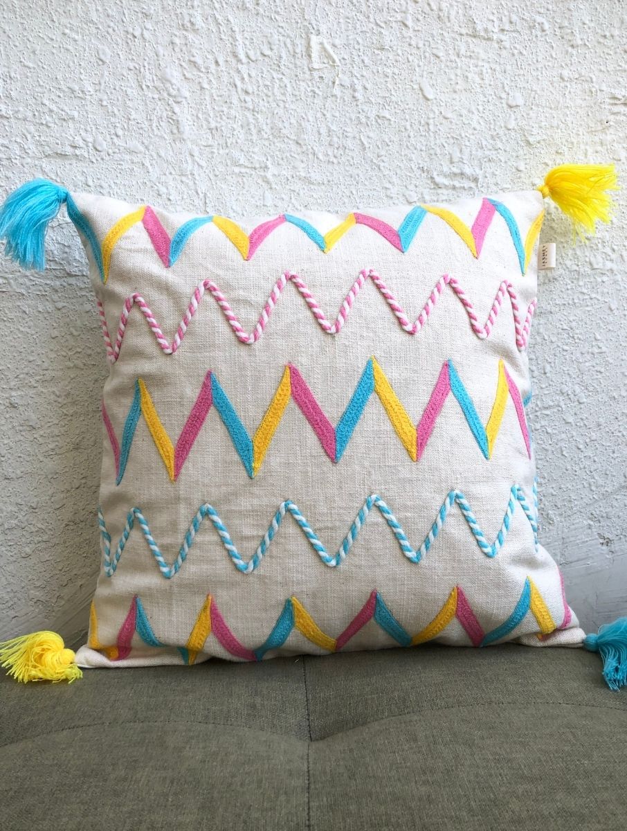 Embroidered Cushion Cover - Chevron - jasmeyhomes