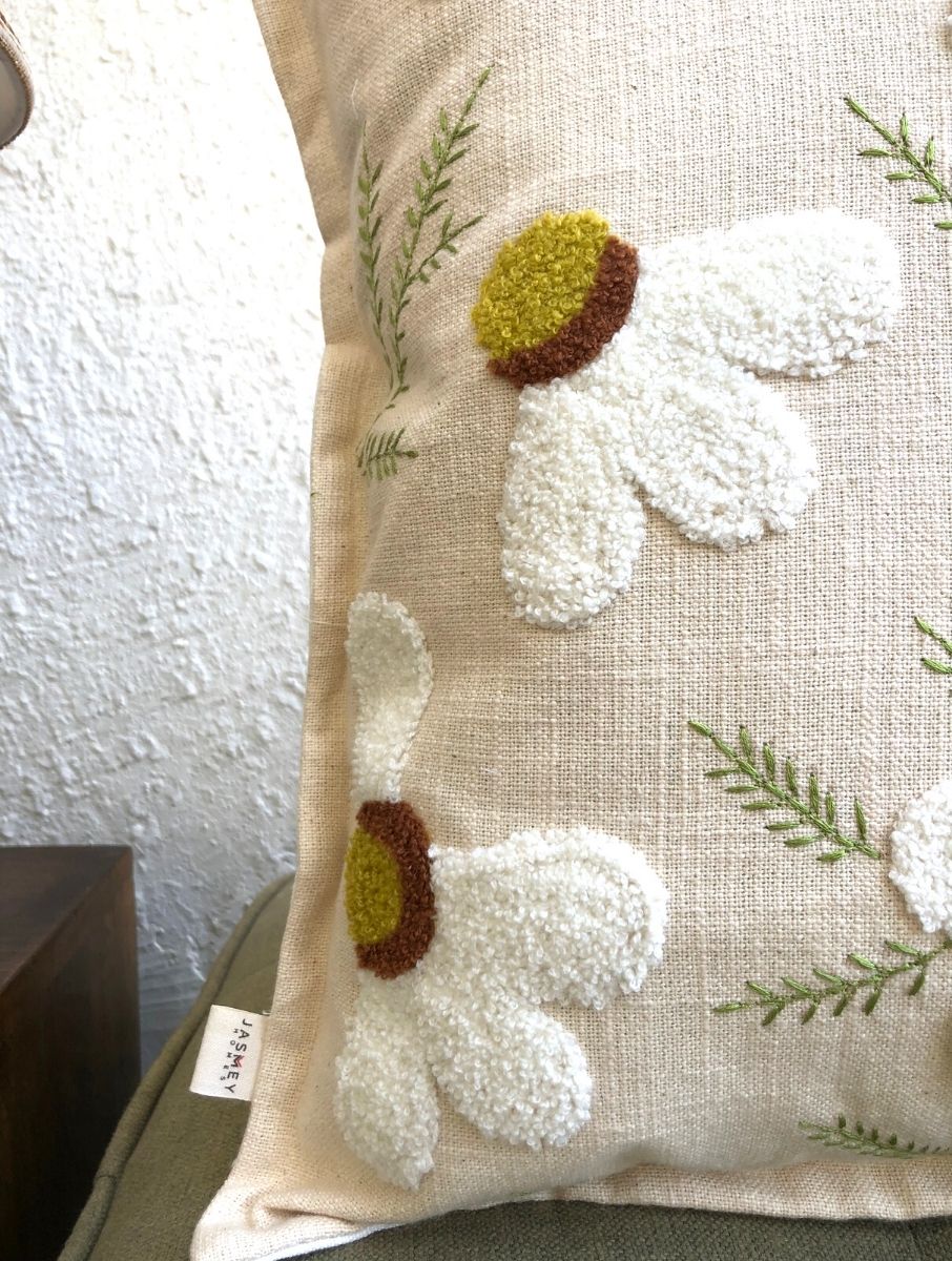 Embroidered Cushion Cover - Daisy White - jasmeyhomes