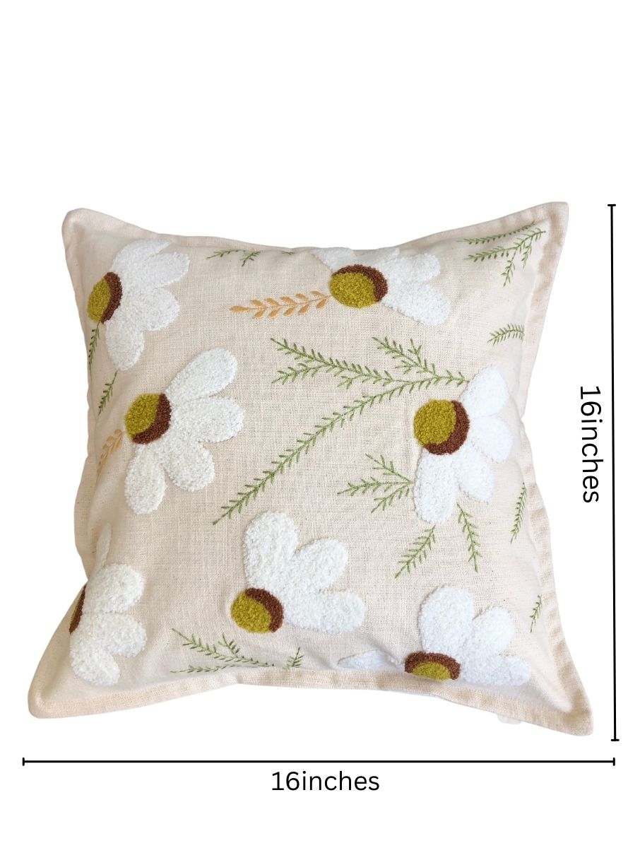 Embroidered Cushion Cover - Daisy White - jasmeyhomes