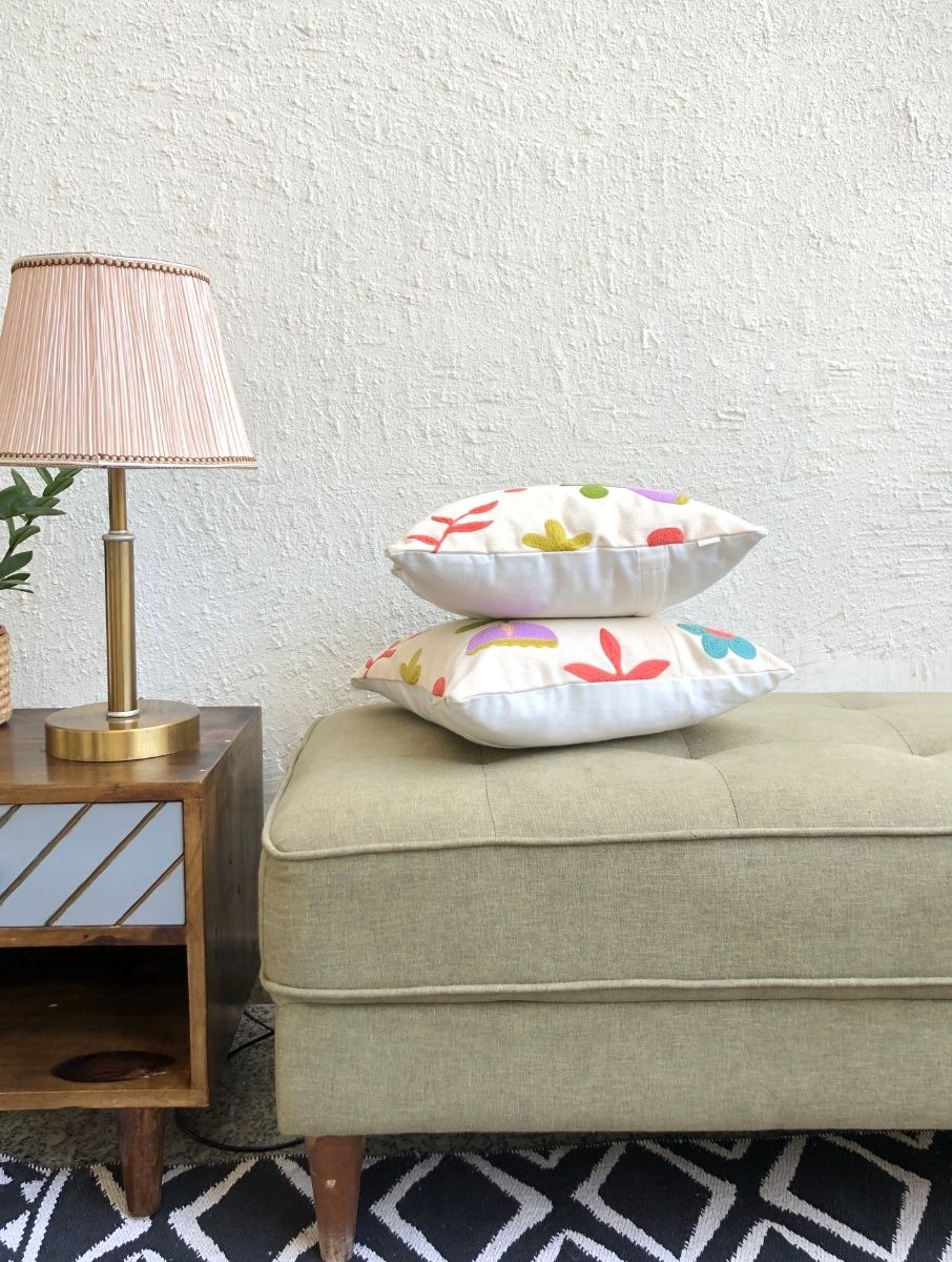 Embroidered Cushion Cover - Floral - jasmeyhomes