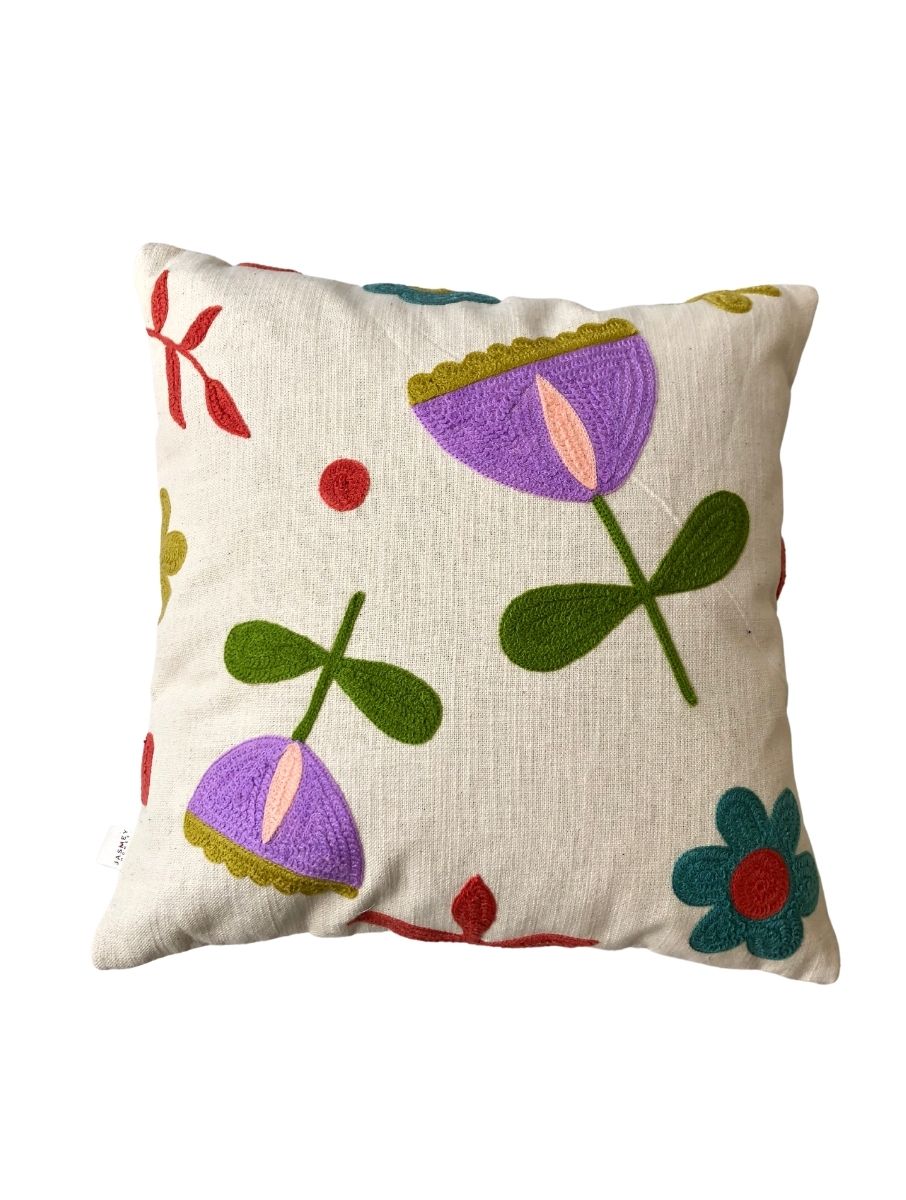 Embroidered Cushion Cover - Floral - jasmeyhomes