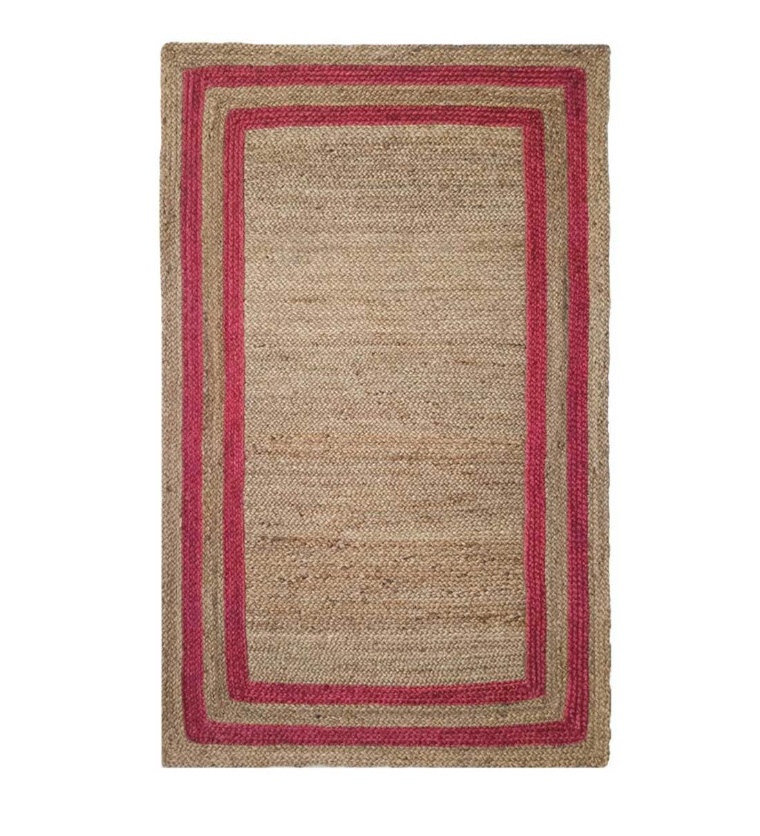 RED AND BEIGE COLOUR JUTE RUGS - jasmeyhomes
