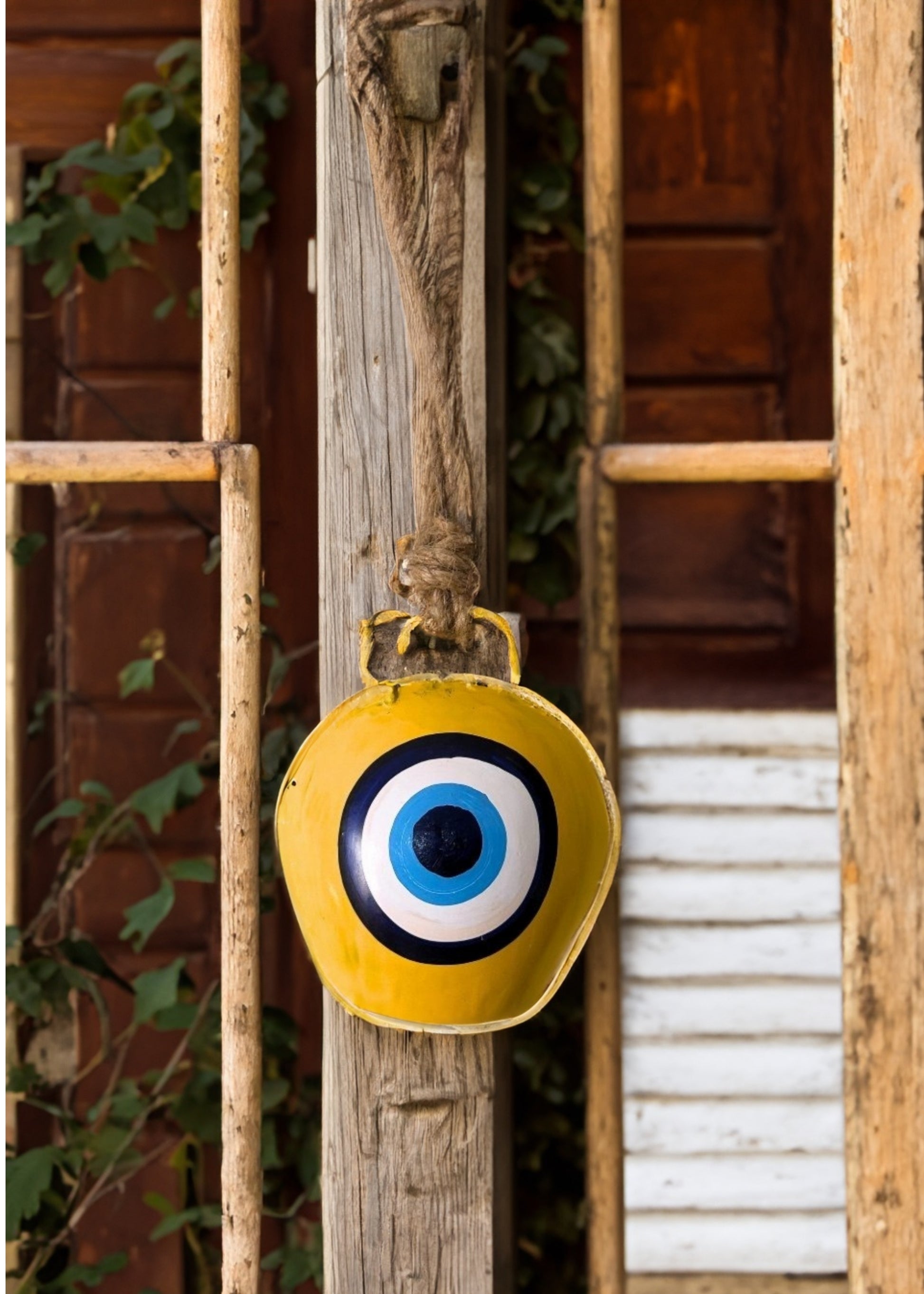 Yellow Evil Eye Cow Bell for Wall Decor - jasmeyhomes