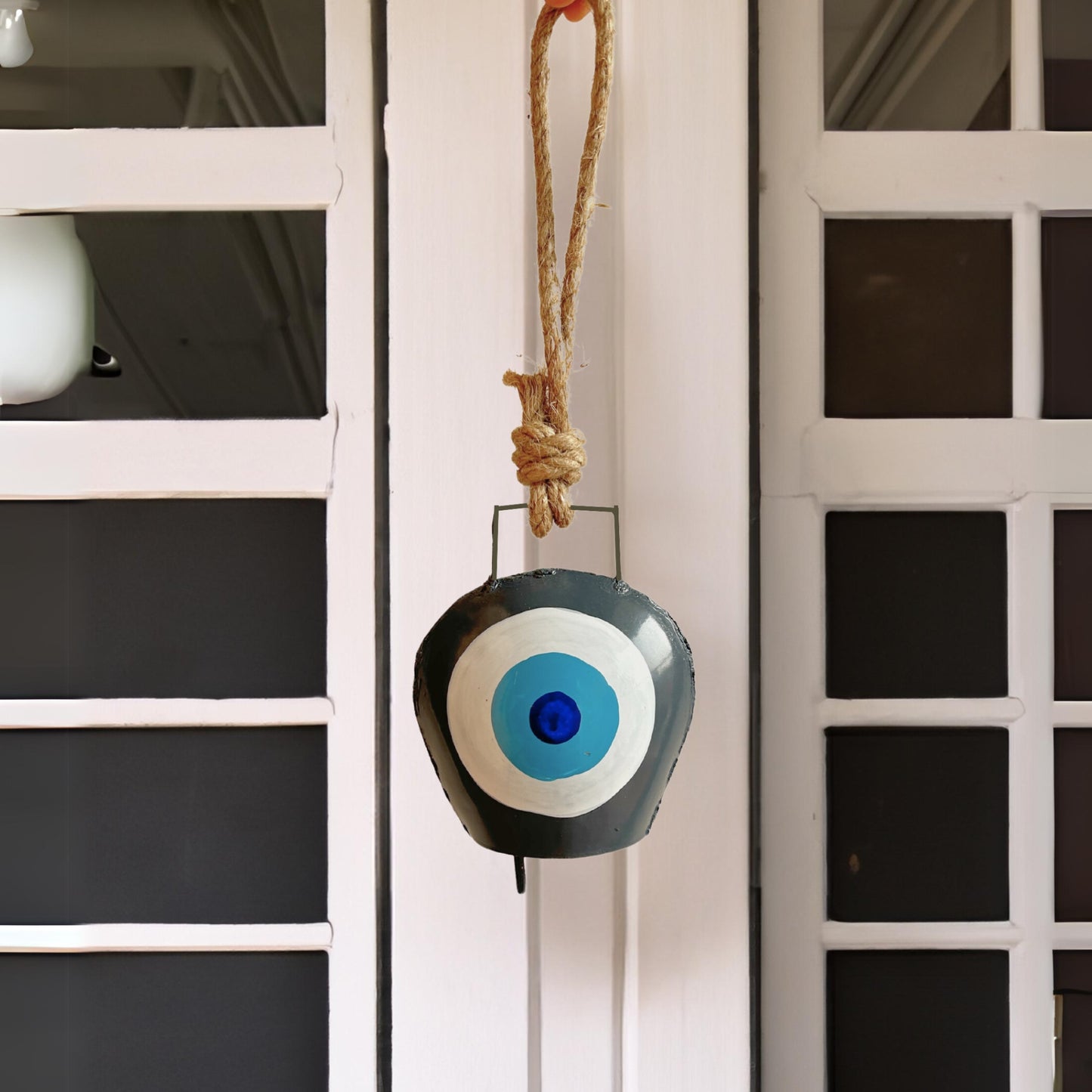 Grey Evil Eye Cow Bell for Wall Decor