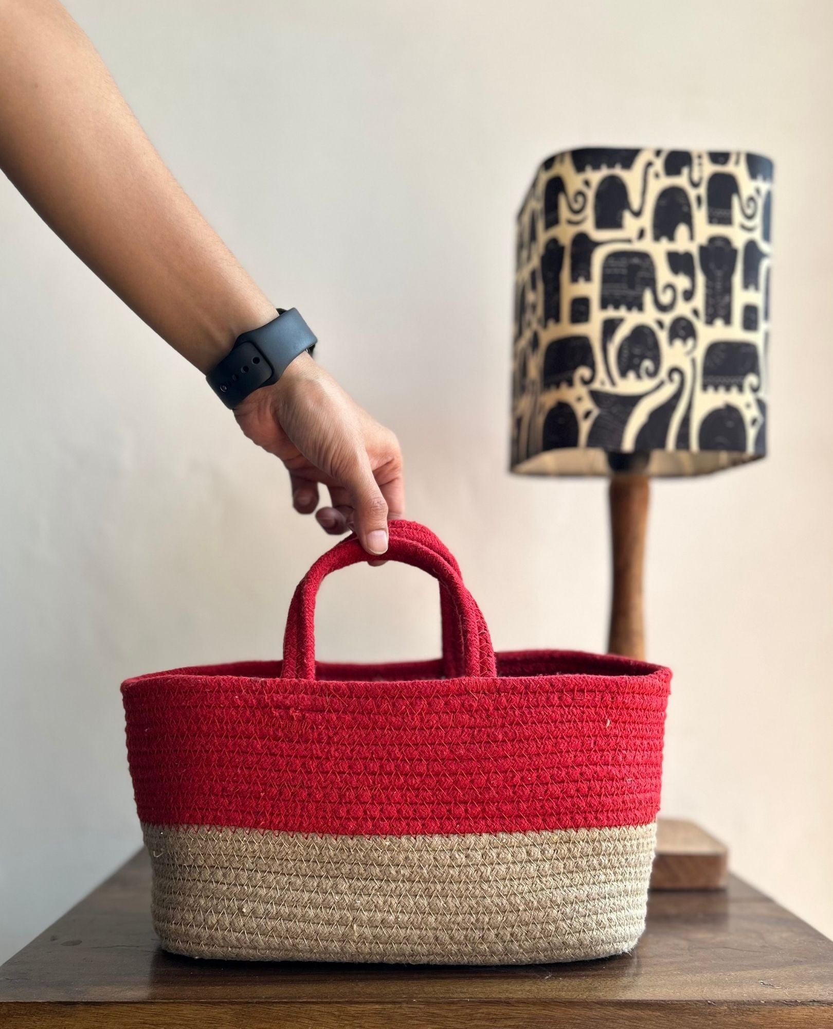 Duotone Basket- Red And Beige - jasmeyhomes