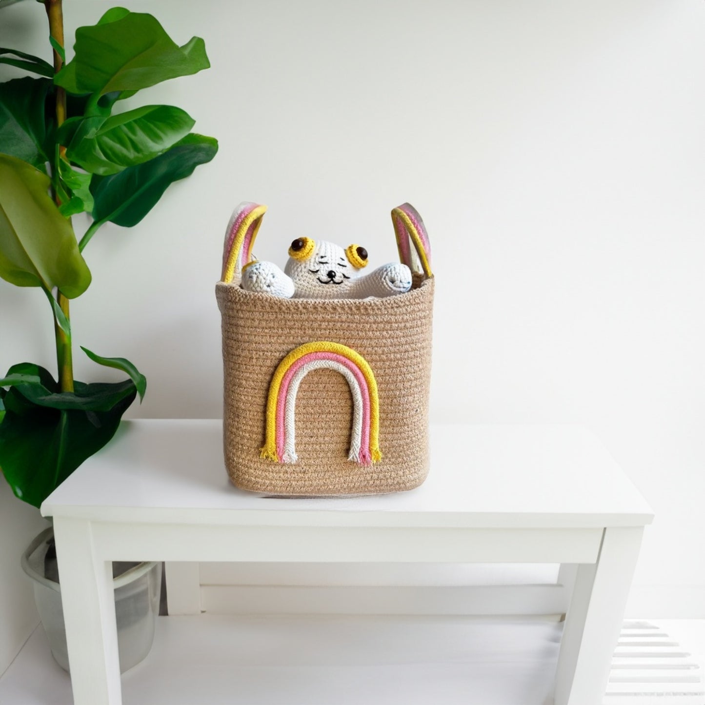 Rainbow Handle Storage Baskets- Beige - jasmeyhomes
