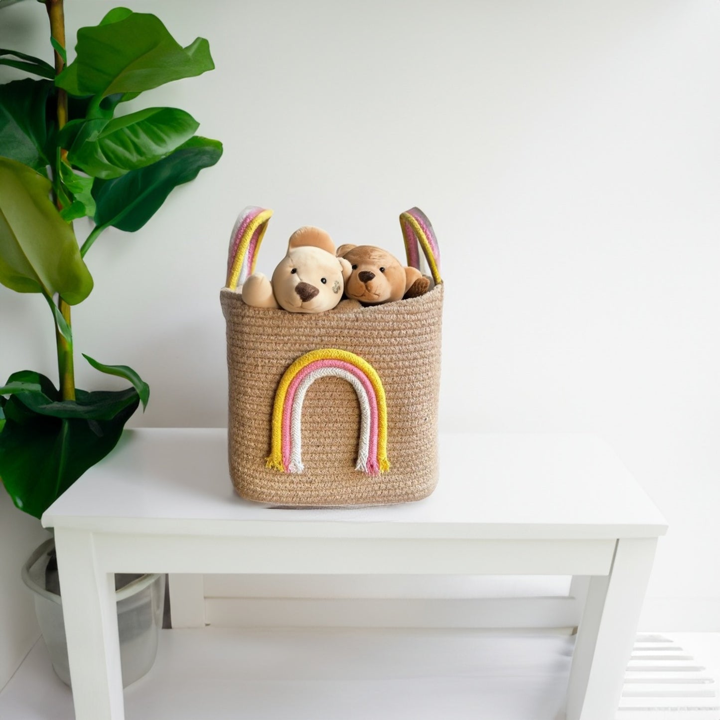 Rainbow Handle Storage Baskets- Beige - jasmeyhomes