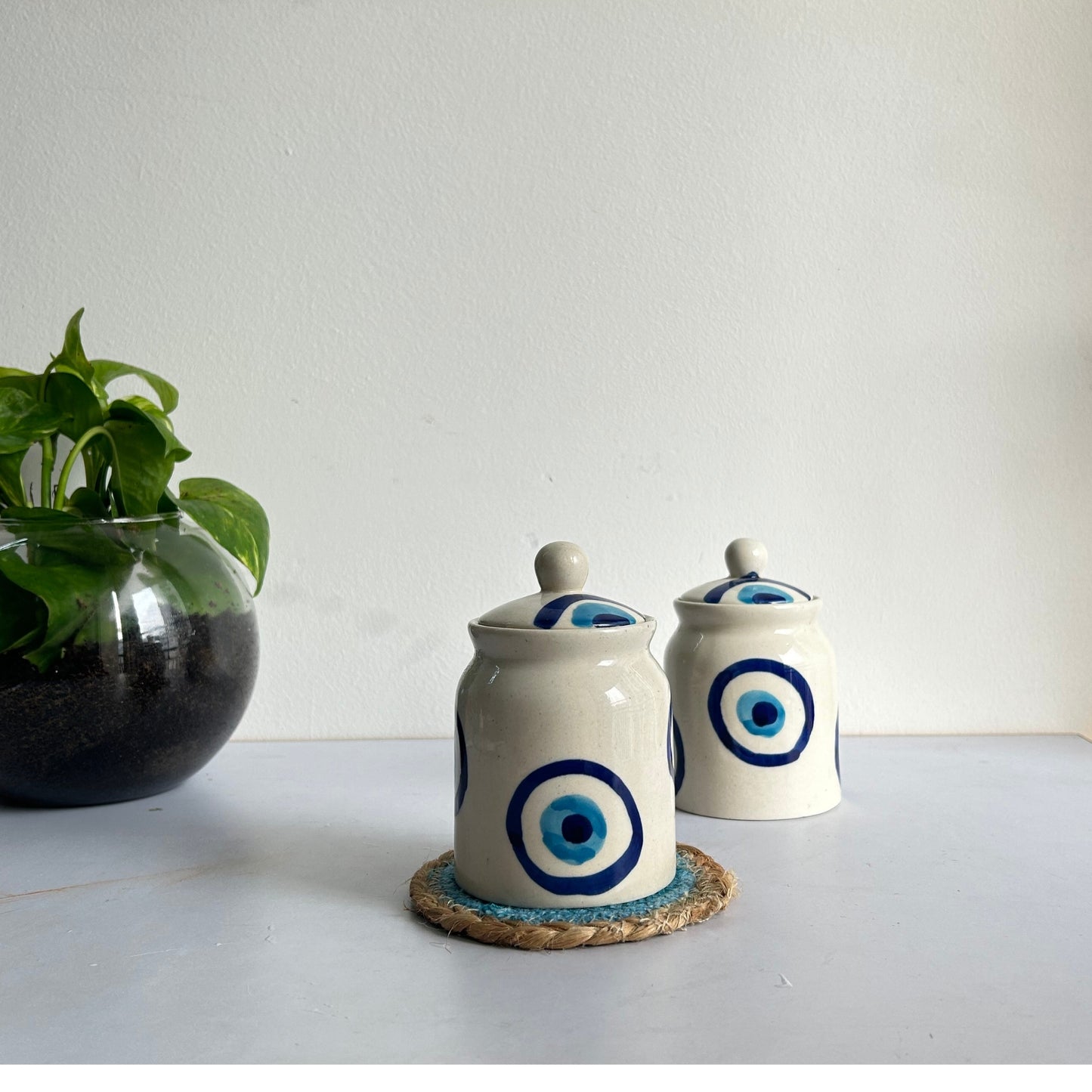 Ceramic Evil Eye Pickle Jar- Set Of 2