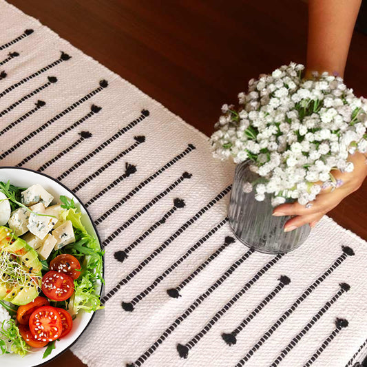 Handmade Table Runner - White & Black Table Runner | 72x13 Inches