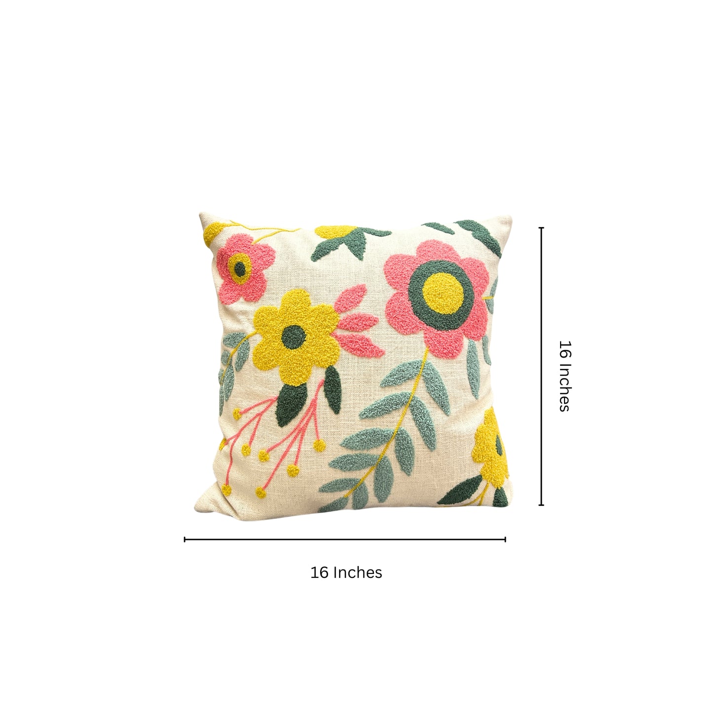 Embroidered Flora & Fauna Floral Cushion Covers, 16x16 Inches,