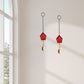 Little Hut (Set Of -2 )  Hand Painted Hanging Ornaments  For Home Decor, Wind Chimes- Red