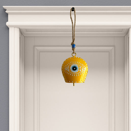 Designer Evil Eye Bell for Wall Decor - Yellow (Small)