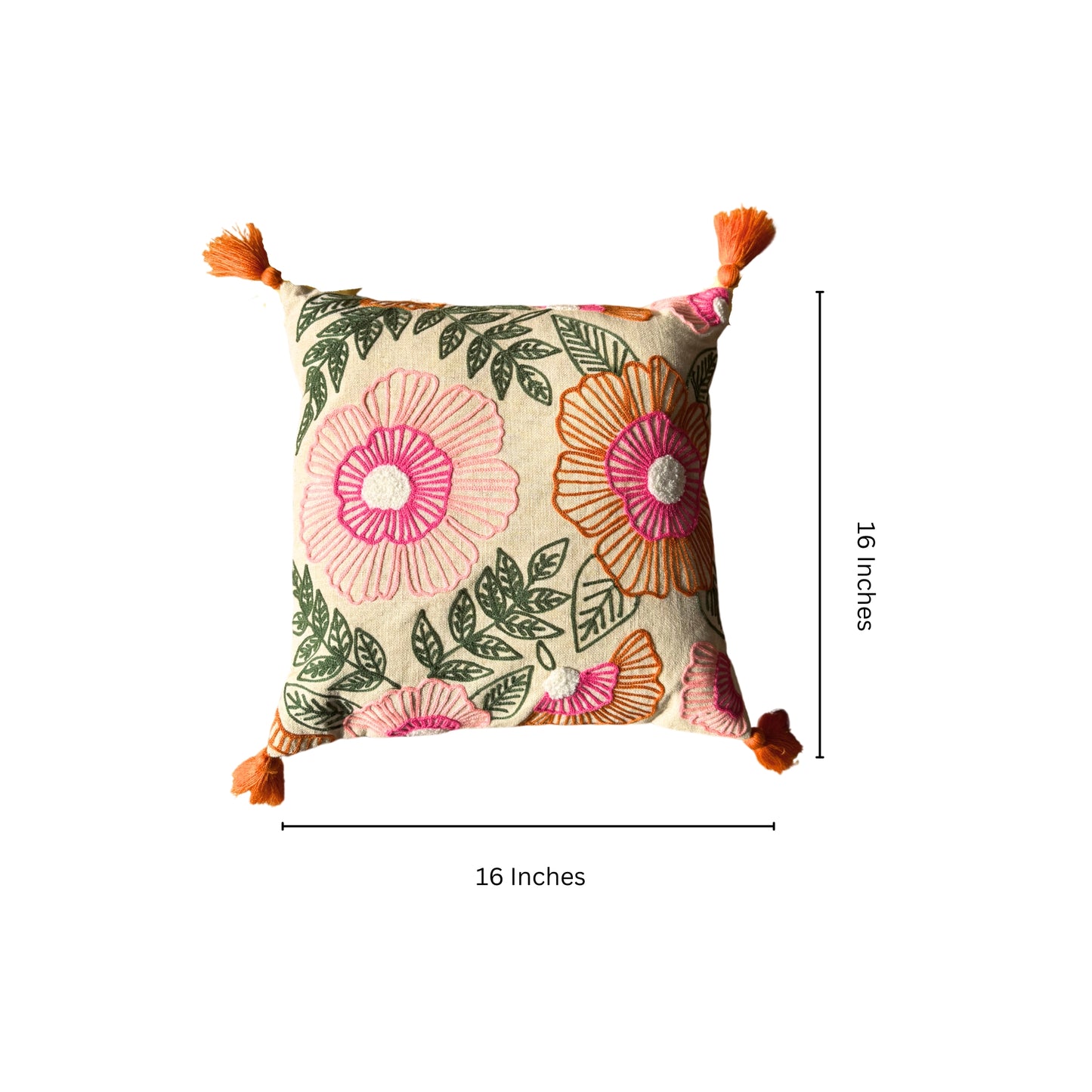 Embroidered Cotton Cushion Cover - Pink Floral