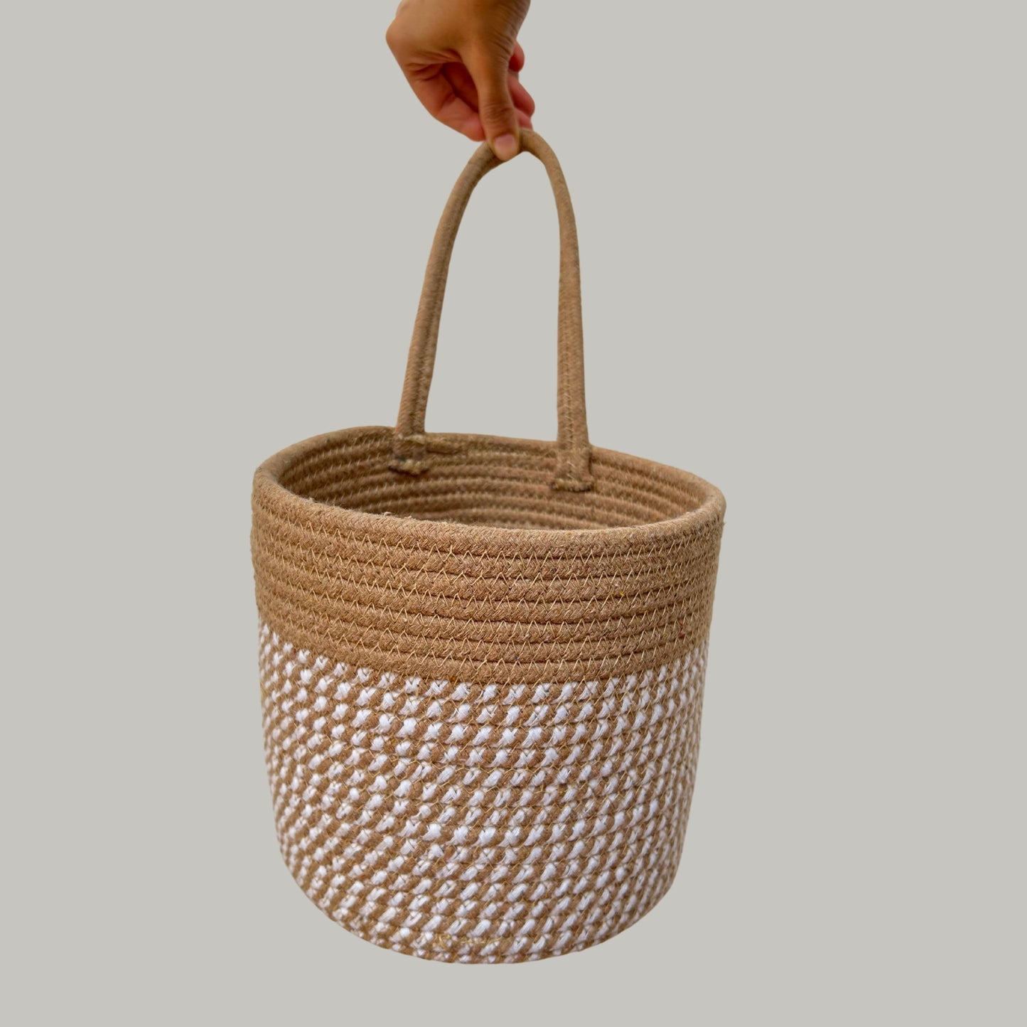Wall Hanging Storage Basket-  White & Beige - jasmeyhomes