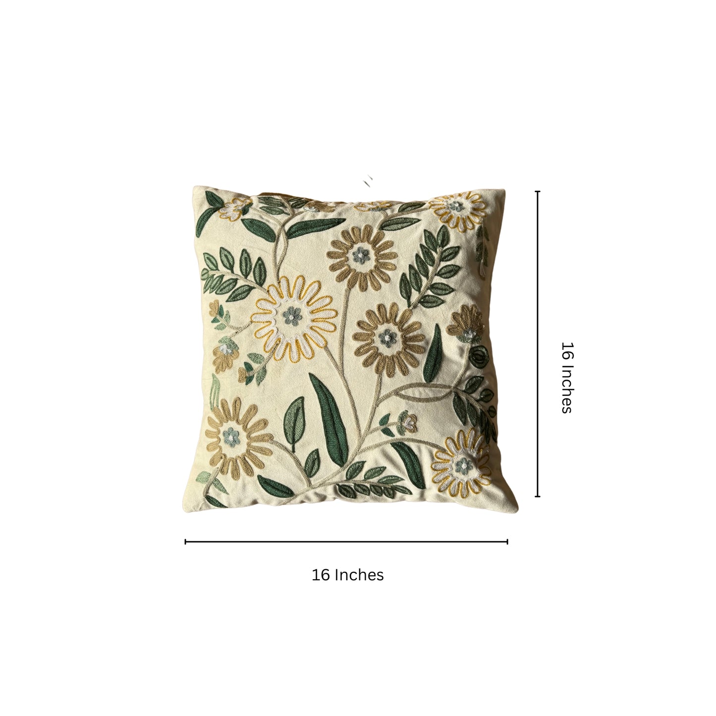 Embroidered Cotton Cushion Cover - Green Floral