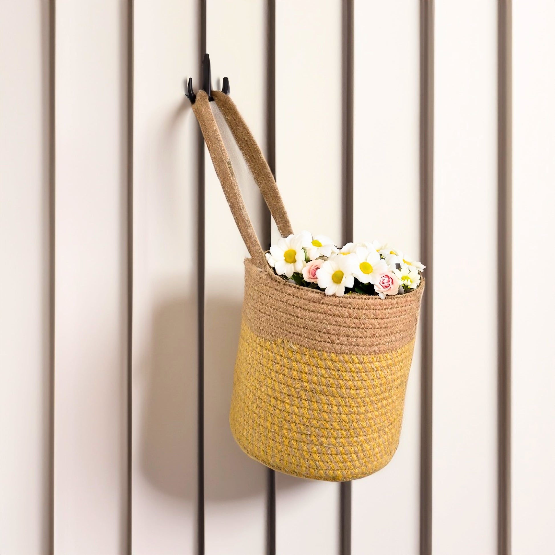Wall Hanging Storage Basket - Yellow & Beige - jasmeyhomes