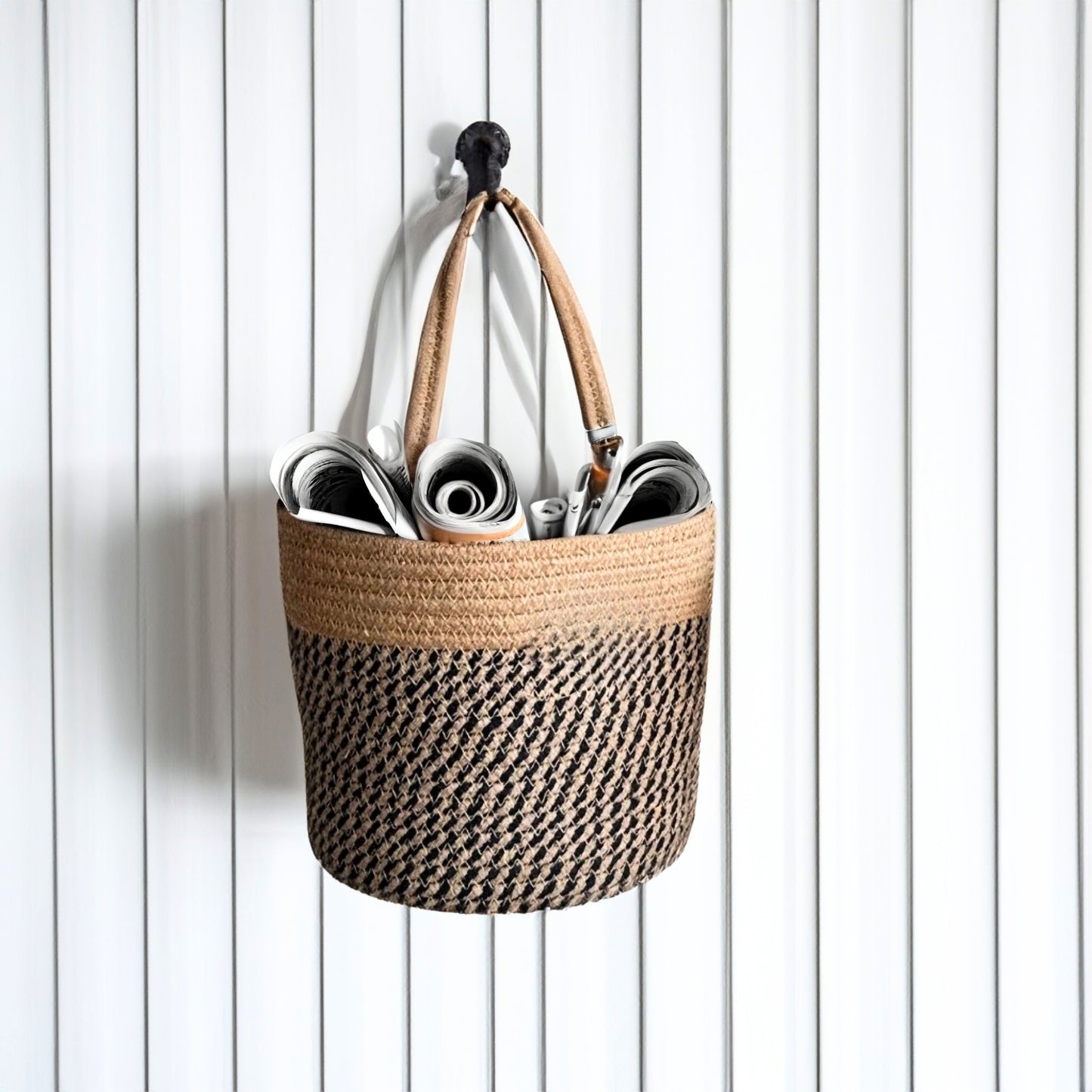 Wall Hanging Storage Basket- Black & Beige - jasmeyhomes