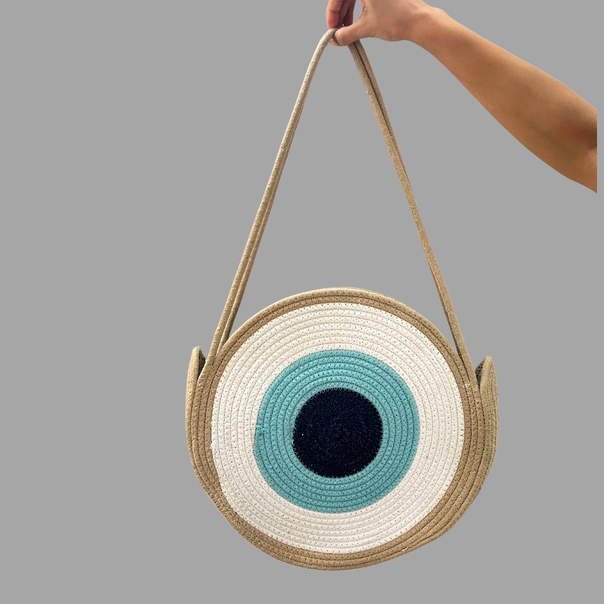 Handmade linen evil eye shoulder bag Blue big bag for woman Boho evil newest eye bag Summer woman shoulder bag