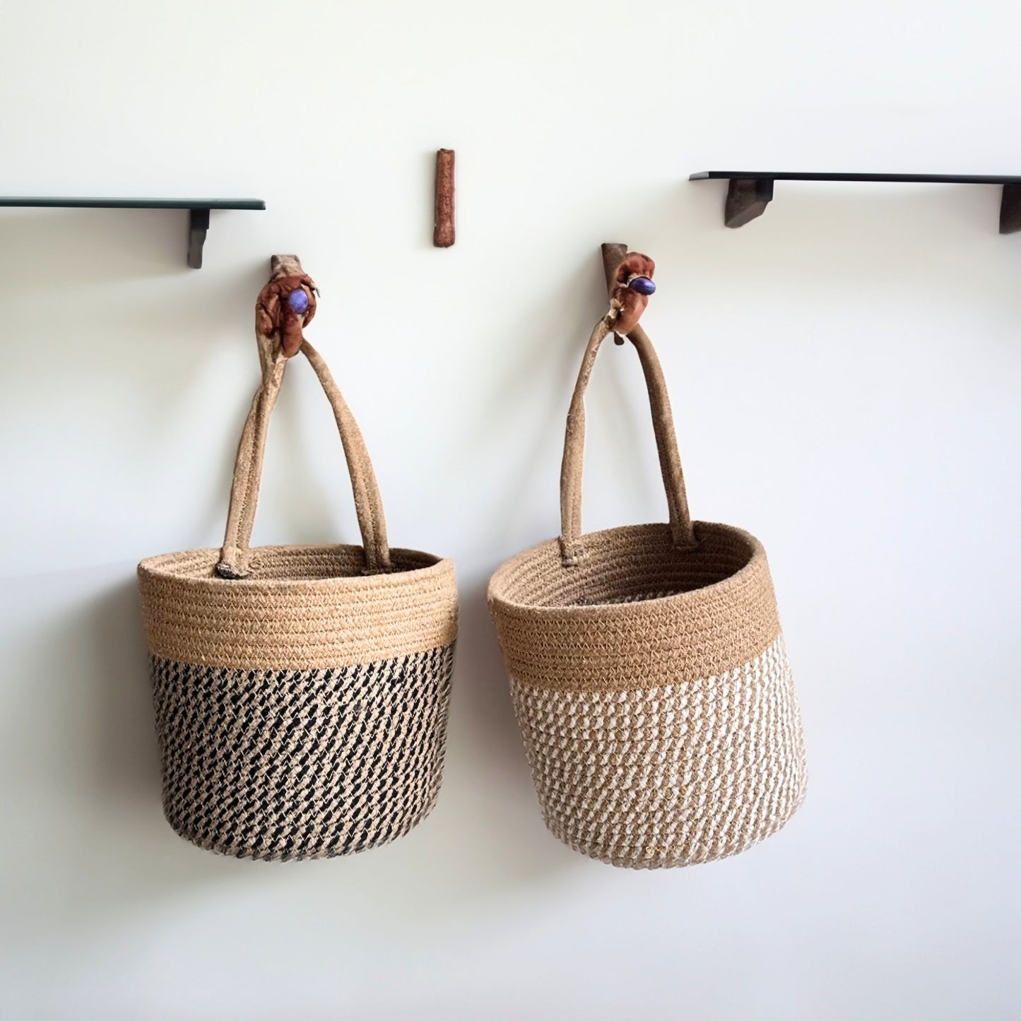 Wall Hanging Storage Basket- Set of 2 - White & Black (Combo) - jasmeyhomes