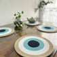 Evil Eye Cotton Placemats, Non-Slip, Heat Resistant, Dining Table Mats, Washable, Anti-Skid, 30 cm- Blue