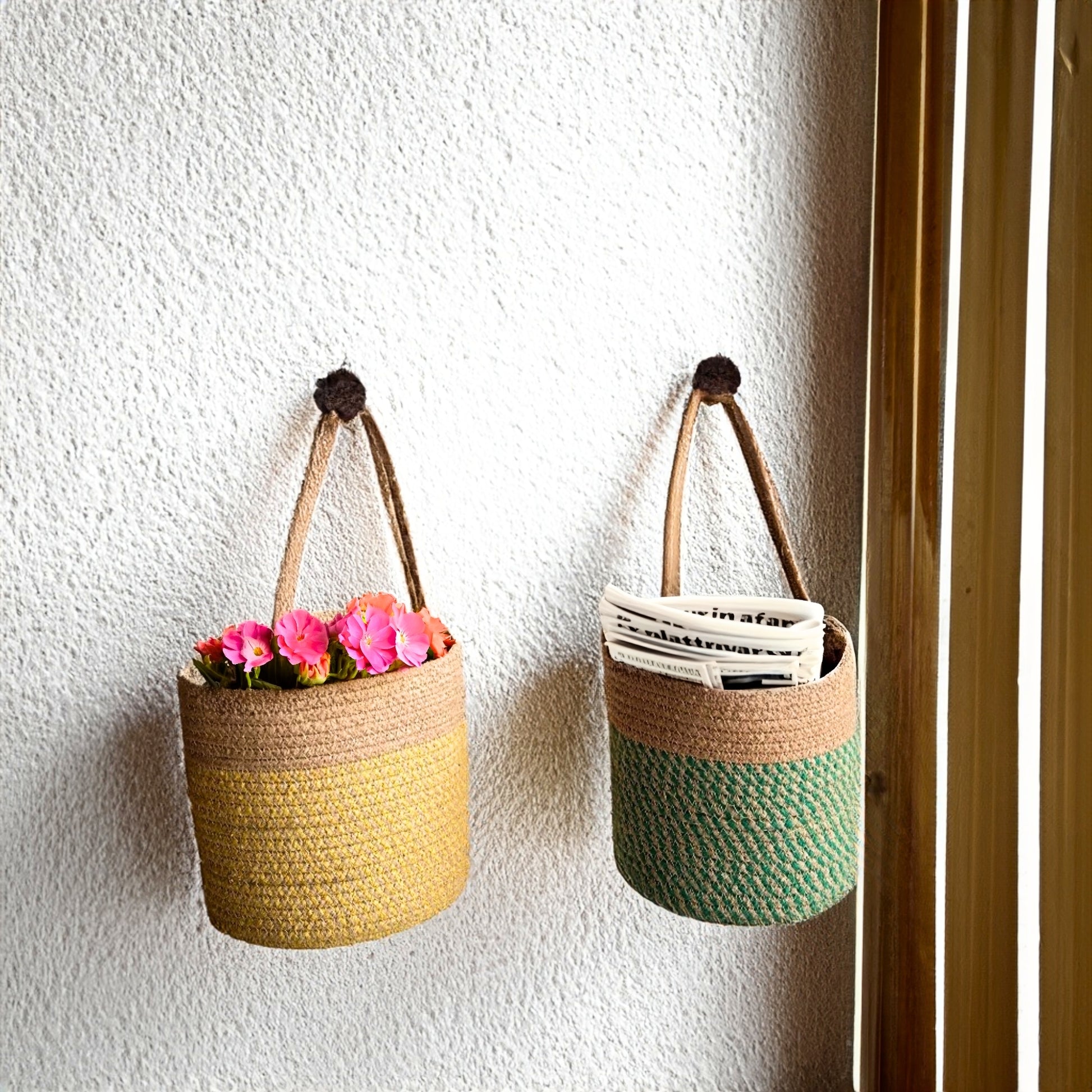 Wall Hanging Storage Basket- Set of 2 - Yellow & Olive (Combo) - jasmeyhomes