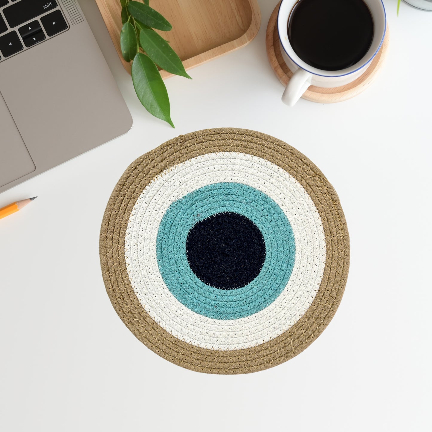 Evil Eye Cotton Placemats, Non-Slip, Heat Resistant, Dining Table Mats, Washable, Anti-Skid, 30 cm- Blue