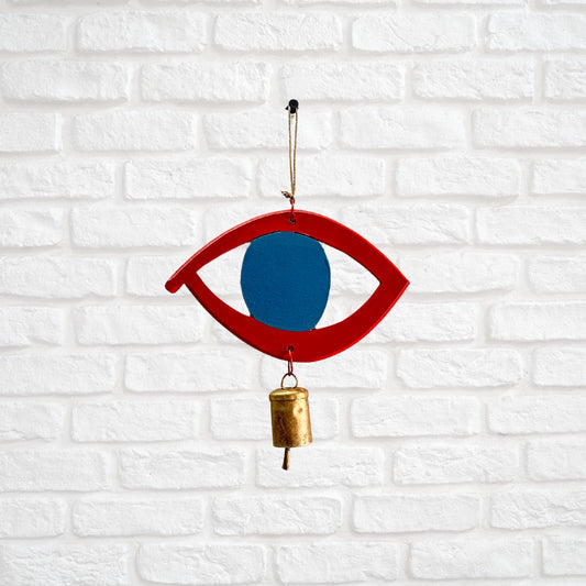 Hand-Painted MDF Evil Eye Wooden Wall/Door Hanging- Orange & Blue