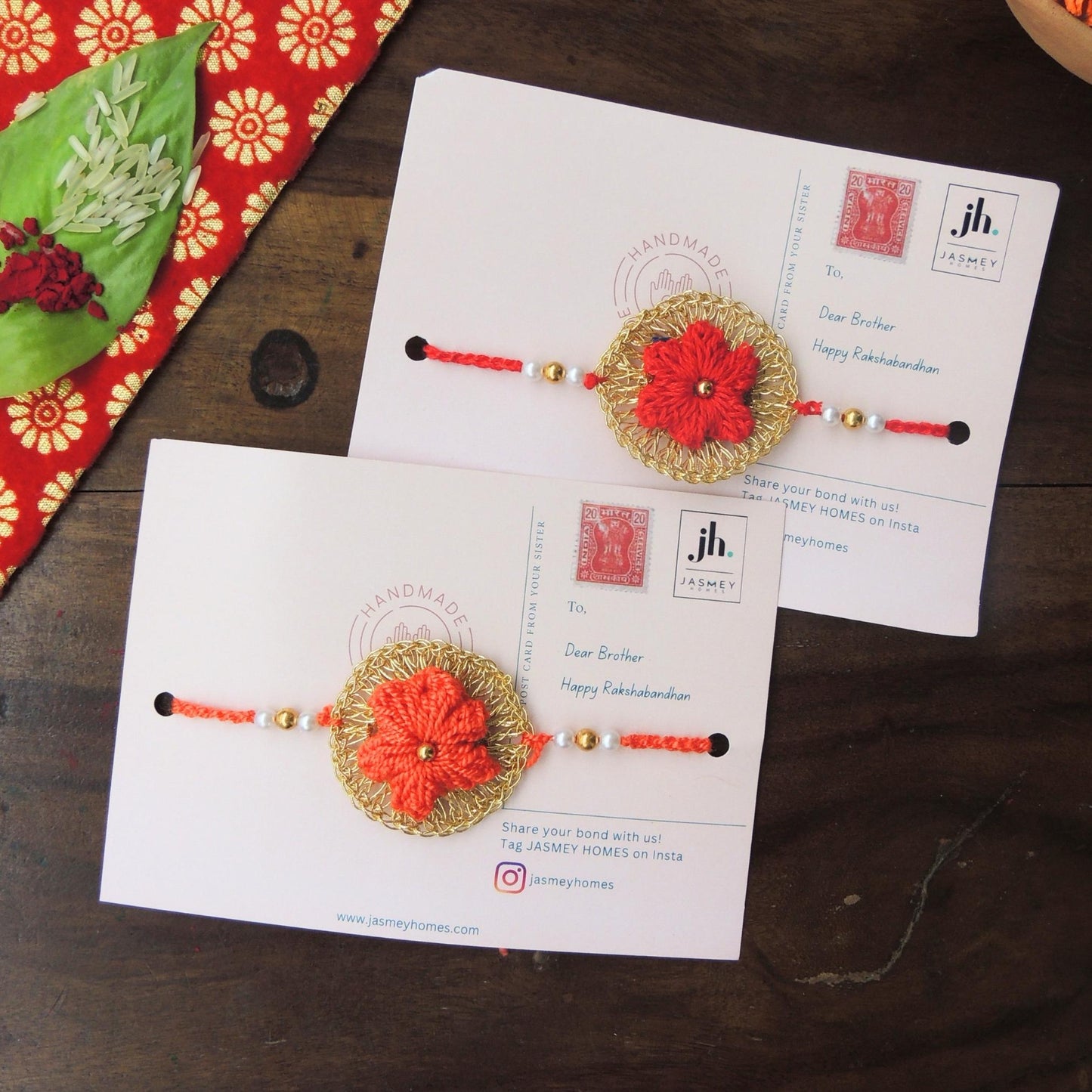 Set of 4 CHAKRA Rakhi for Brother with Post Card - jasmeyhomes