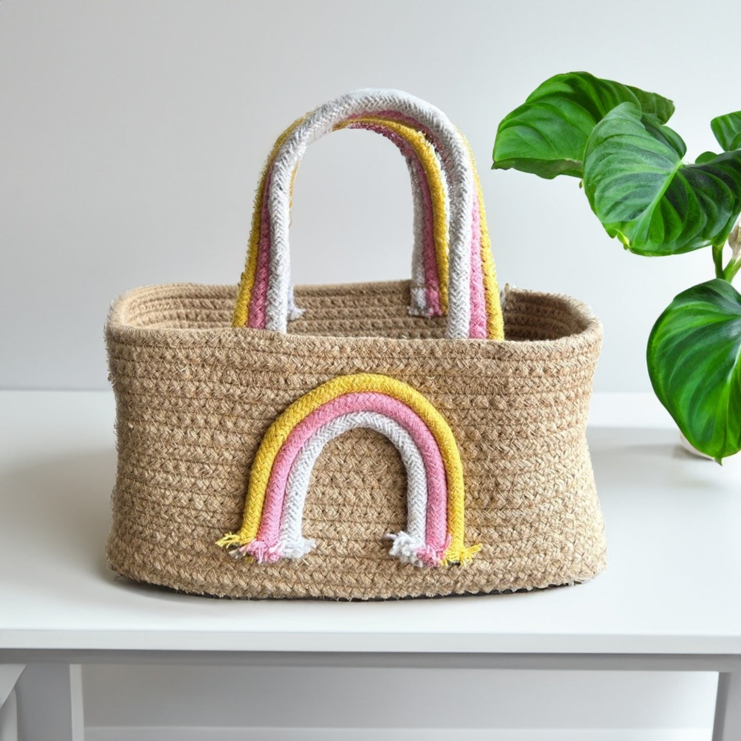 Rainbow Handle Storage Basket - Pink